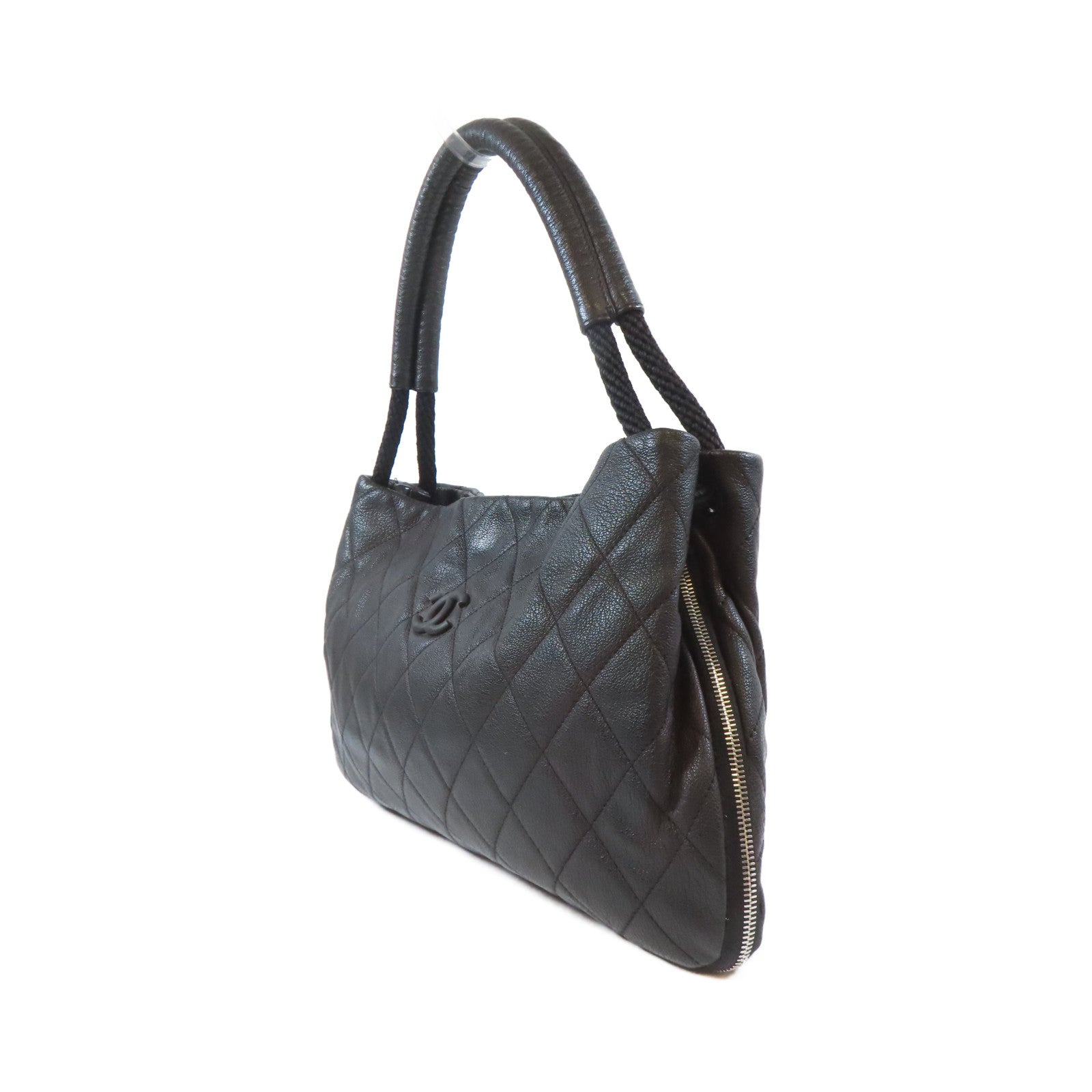 CHANEL 菱格牛皮皮革Shoulder Bag銀扣肩背袋黑色