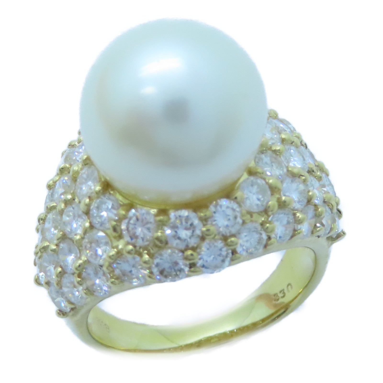 JEWELRY 18K黃金Pearl Diamond Ring 12.9mm珍珠/0.89ct鑽石戒指US#6.25