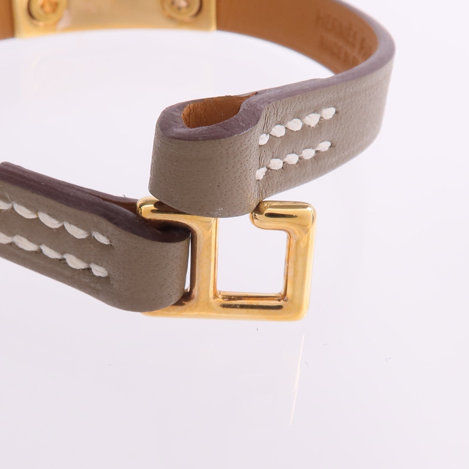 HERMES Swift皮革Rivale Mini Bracelet金扣手帶Etoupe
