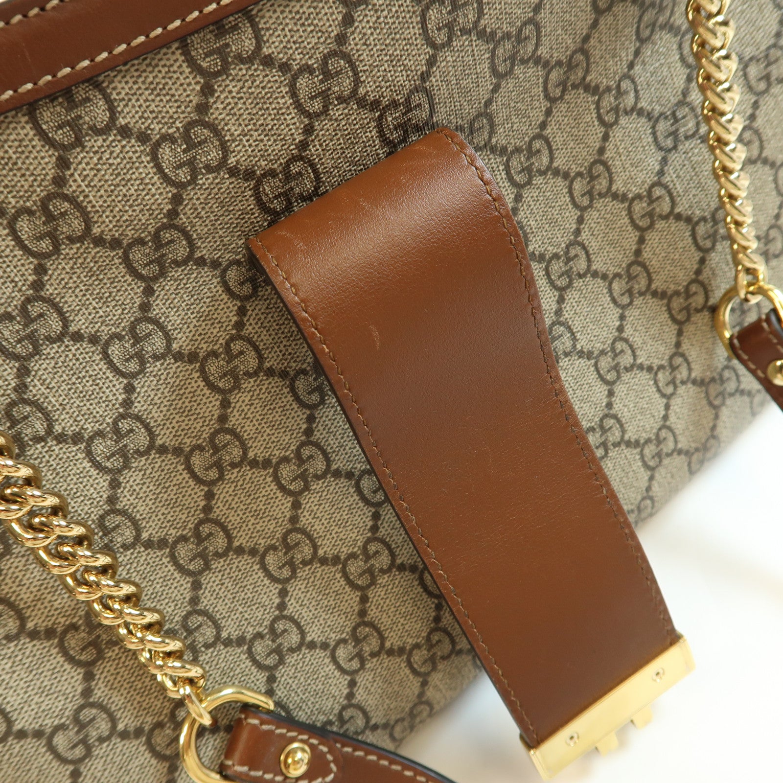 GUCCI 【激減優惠】塗層帆布Padlock GG金扣鏈帶肩背袋