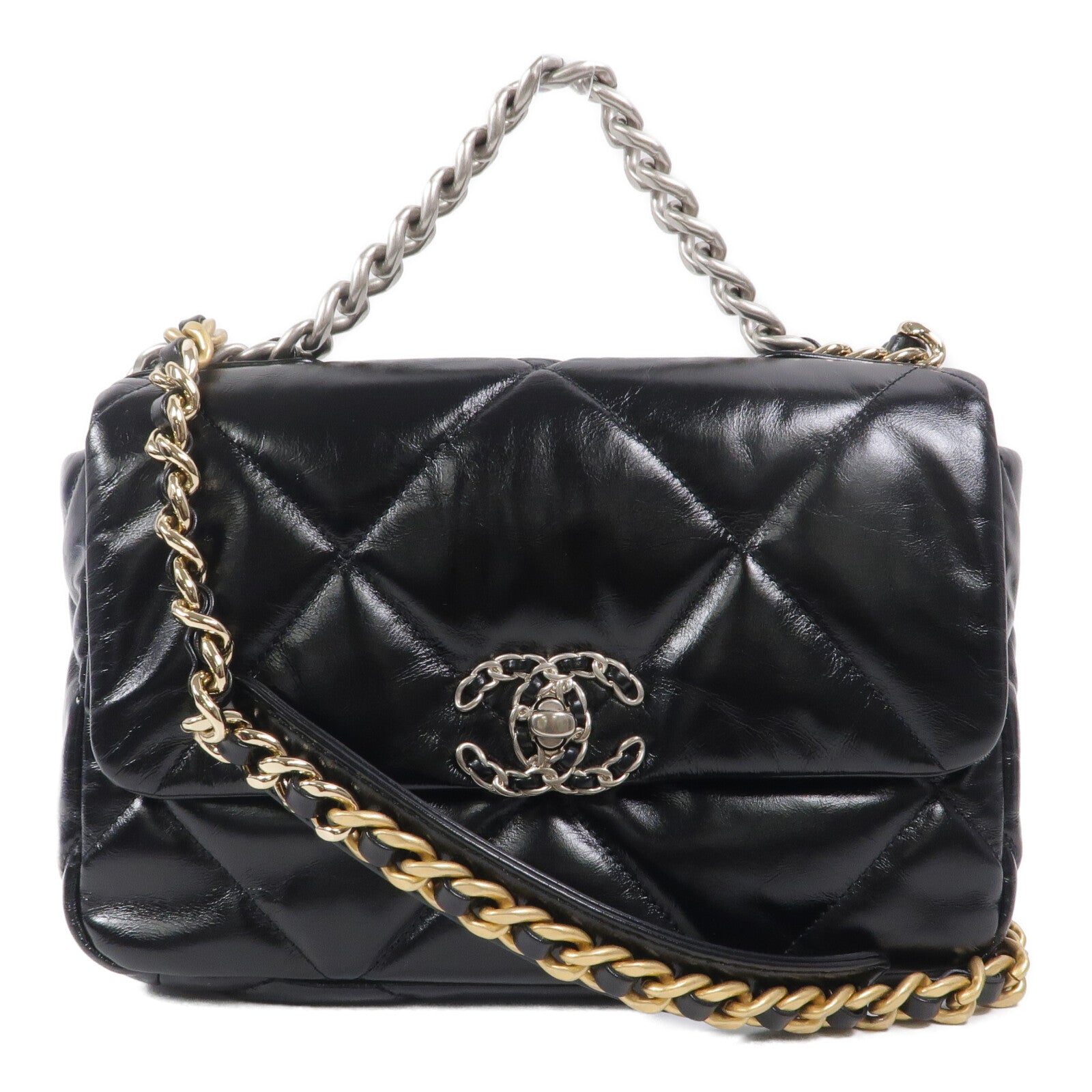 CHANEL 牛皮皮革Chanel 19 Small鏈帶手挽肩背兩用袋