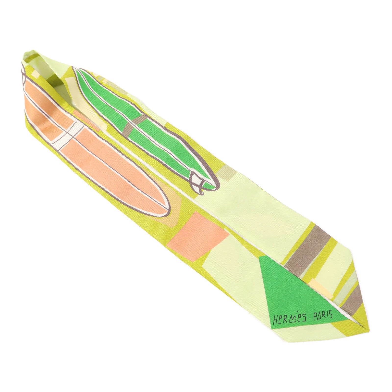 HERMES 絲質Twilly絲巾Green/Orange