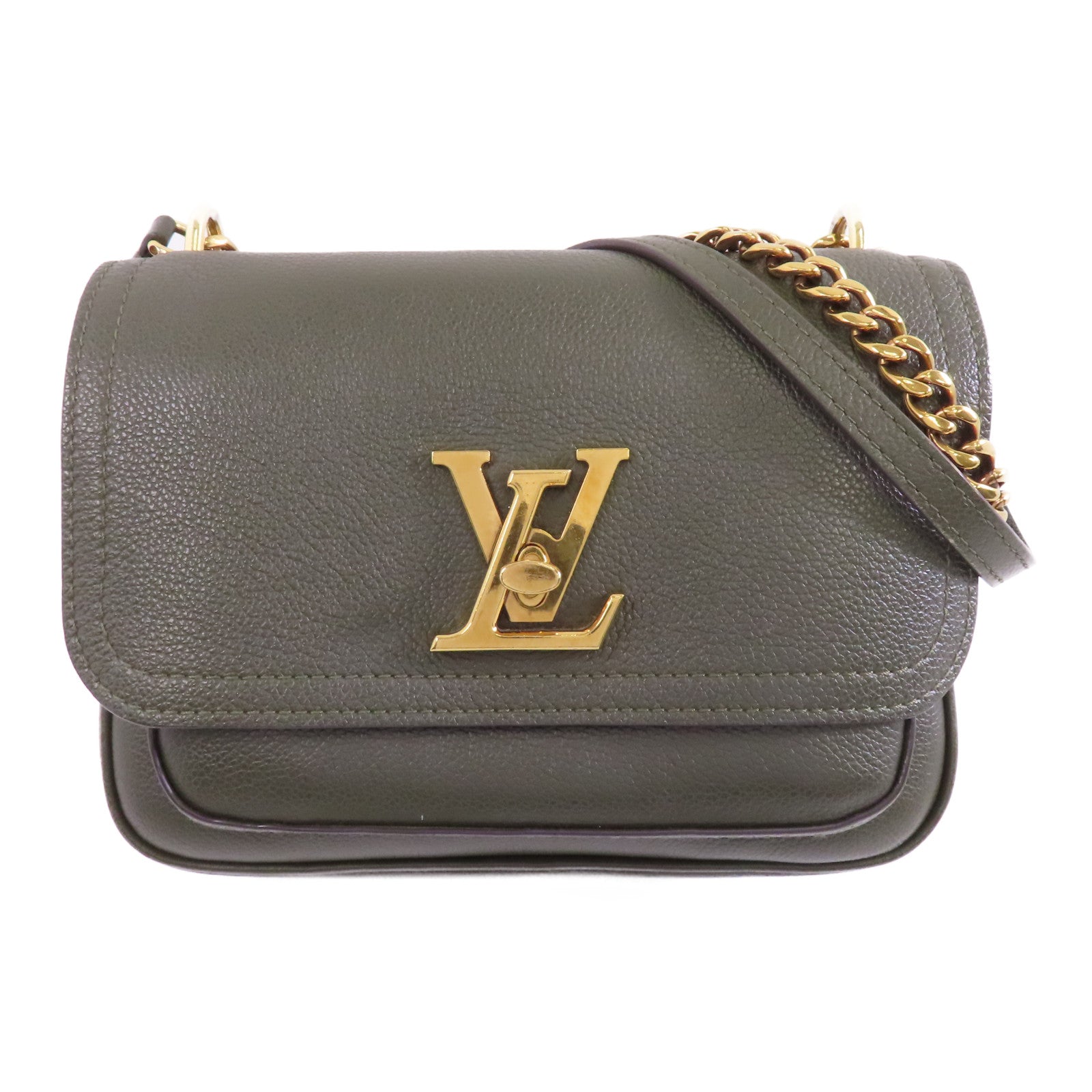 LOUIS VUITTON 牛皮皮革Lockme Chain PM金扣鏈帶肩背袋綠色