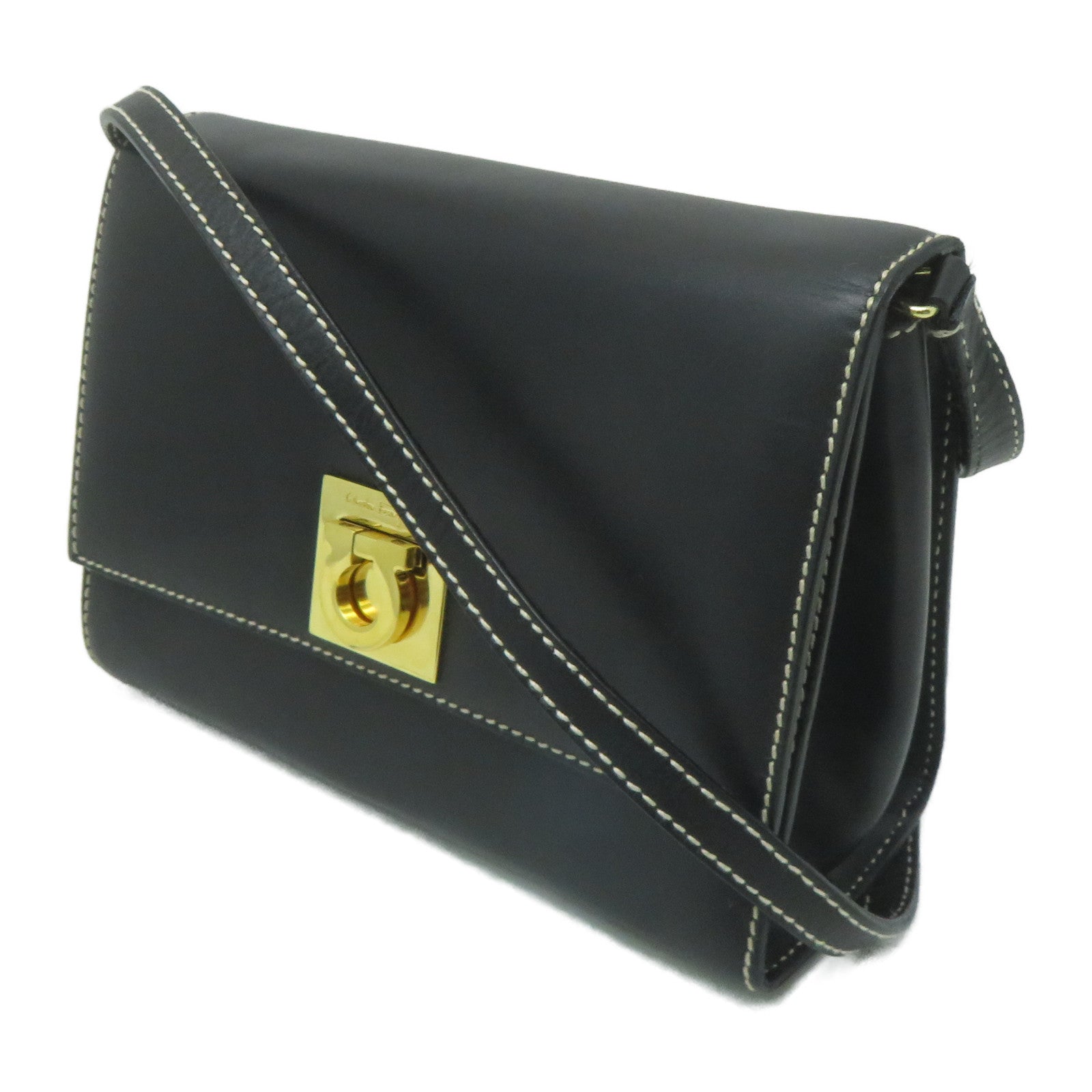 Salvatore Ferragamo 【激減優惠】牛皮皮革Shoulder Bag金扣肩背袋黑色