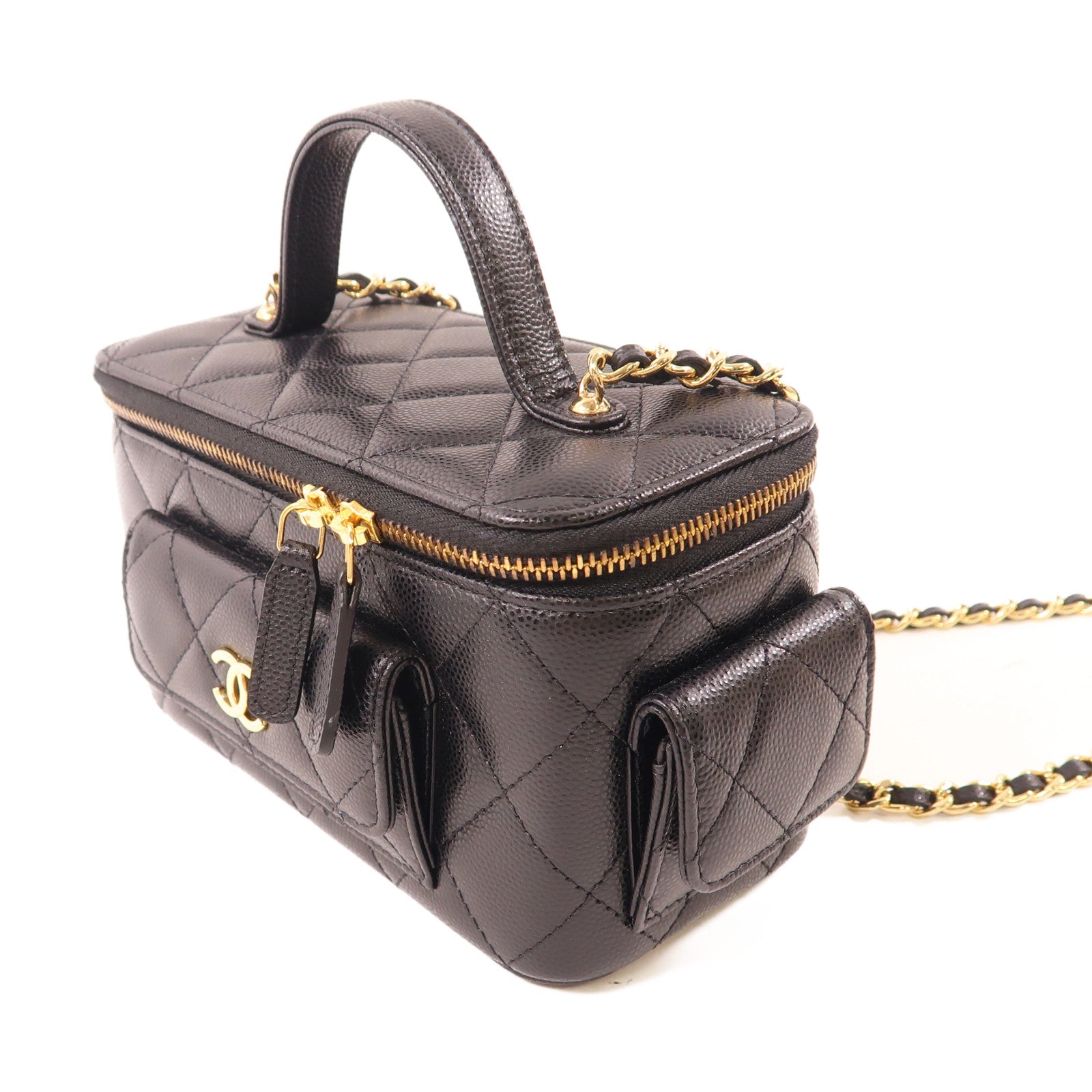 CHANEL 牛皮皮革2 Way Chain Shoulder金扣手挽肩背兩用袋