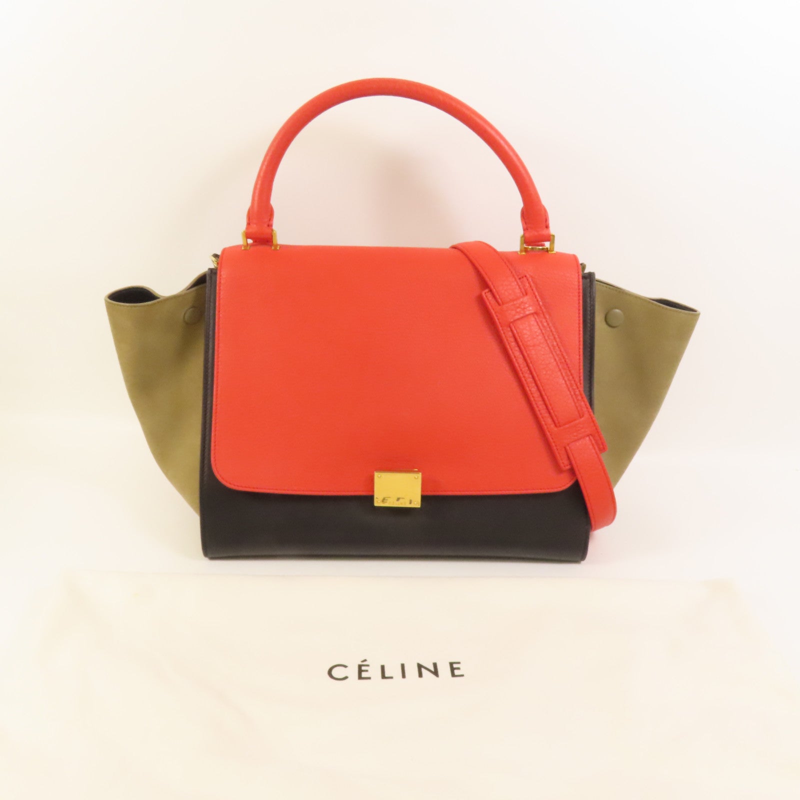 CELINE 牛皮皮革/麂皮皮革Trapeze金扣手挽肩背兩用袋