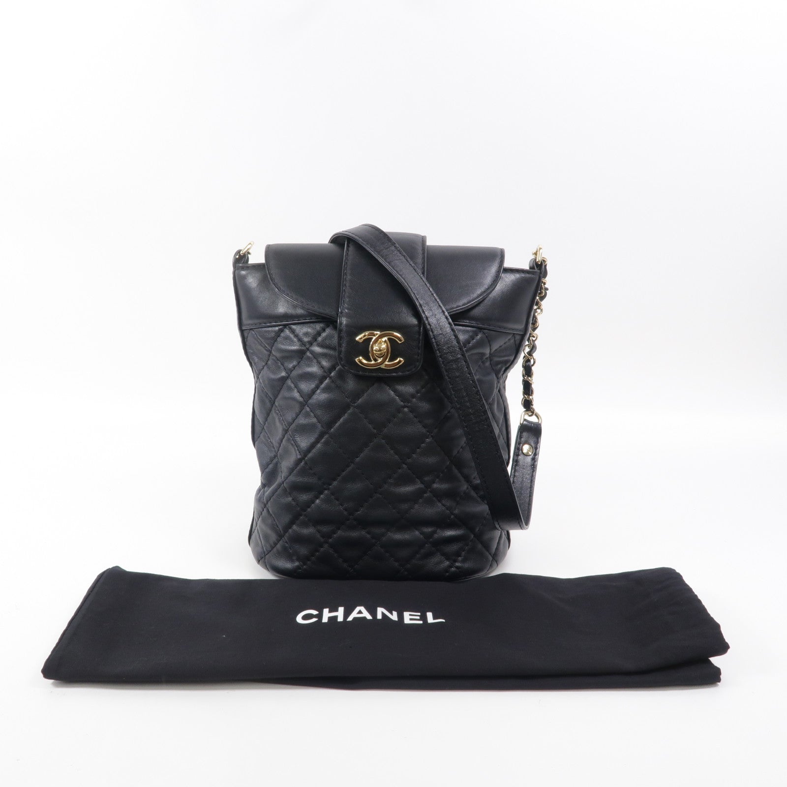 CHANEL 羊皮皮革Bucket Bag鏈帶肩背袋
