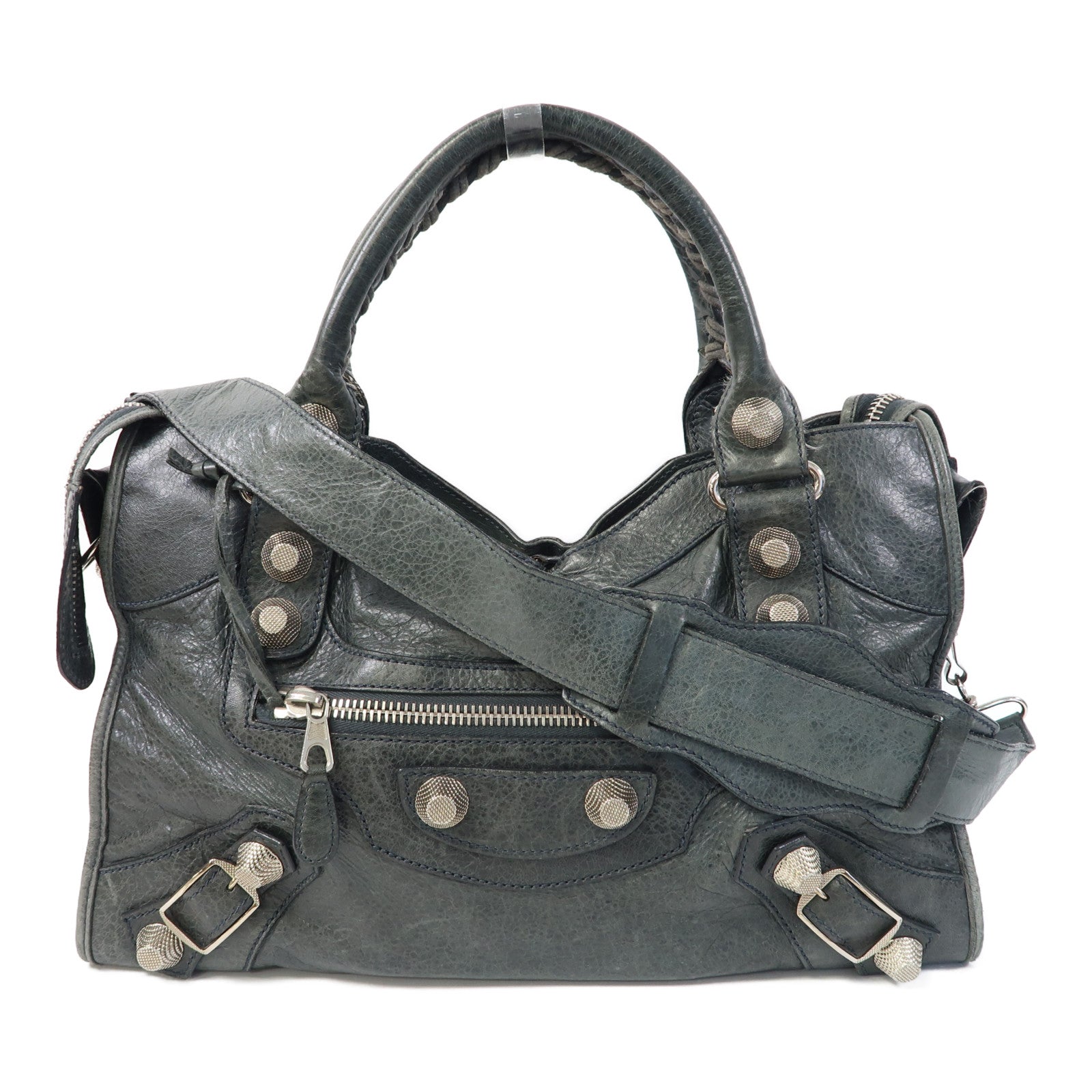 BALENCIAGA 牛皮皮革Giant City銀扣手挽肩背兩用袋綠色