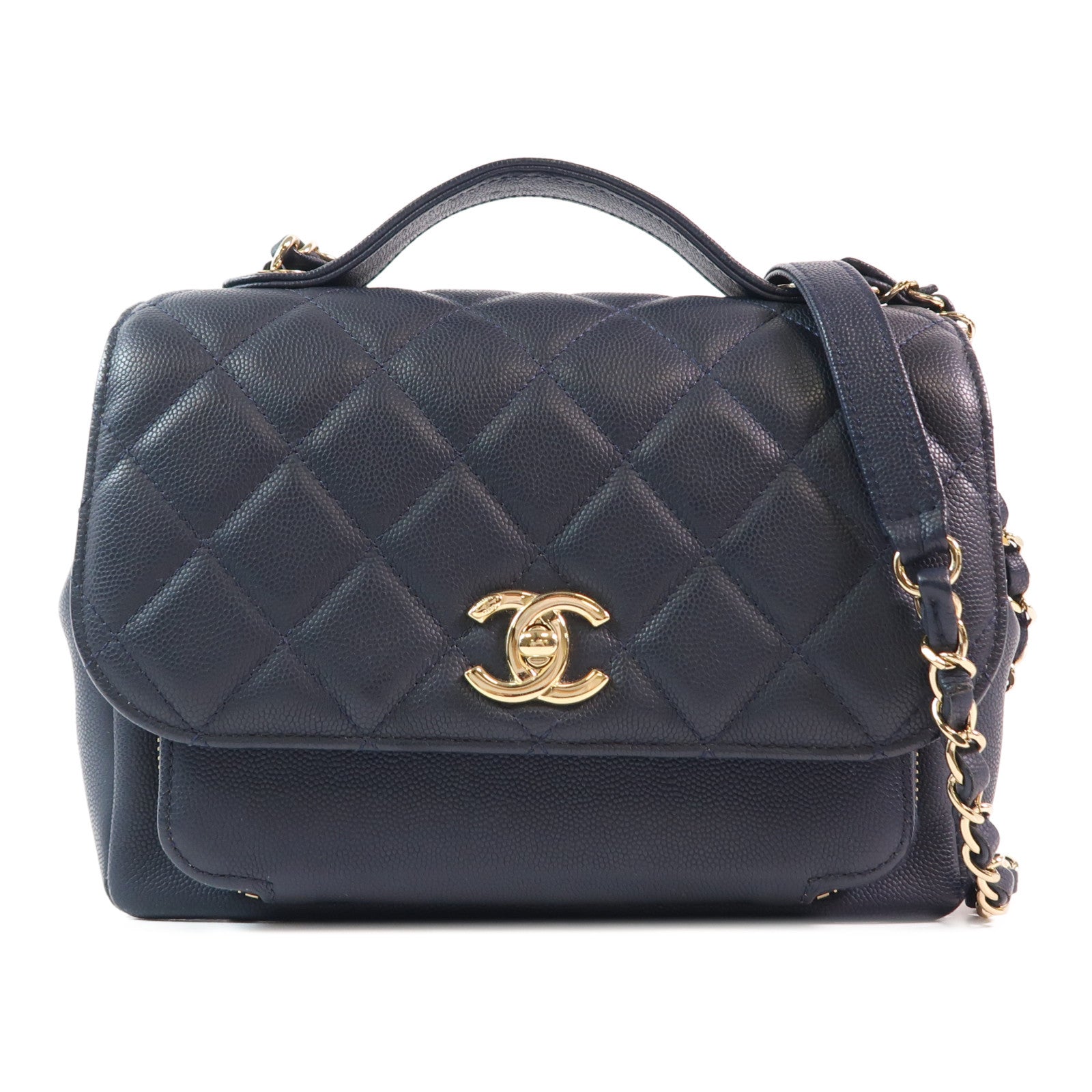 CHANEL 牛皮皮革Chain Shoulder金扣手挽肩背兩用袋