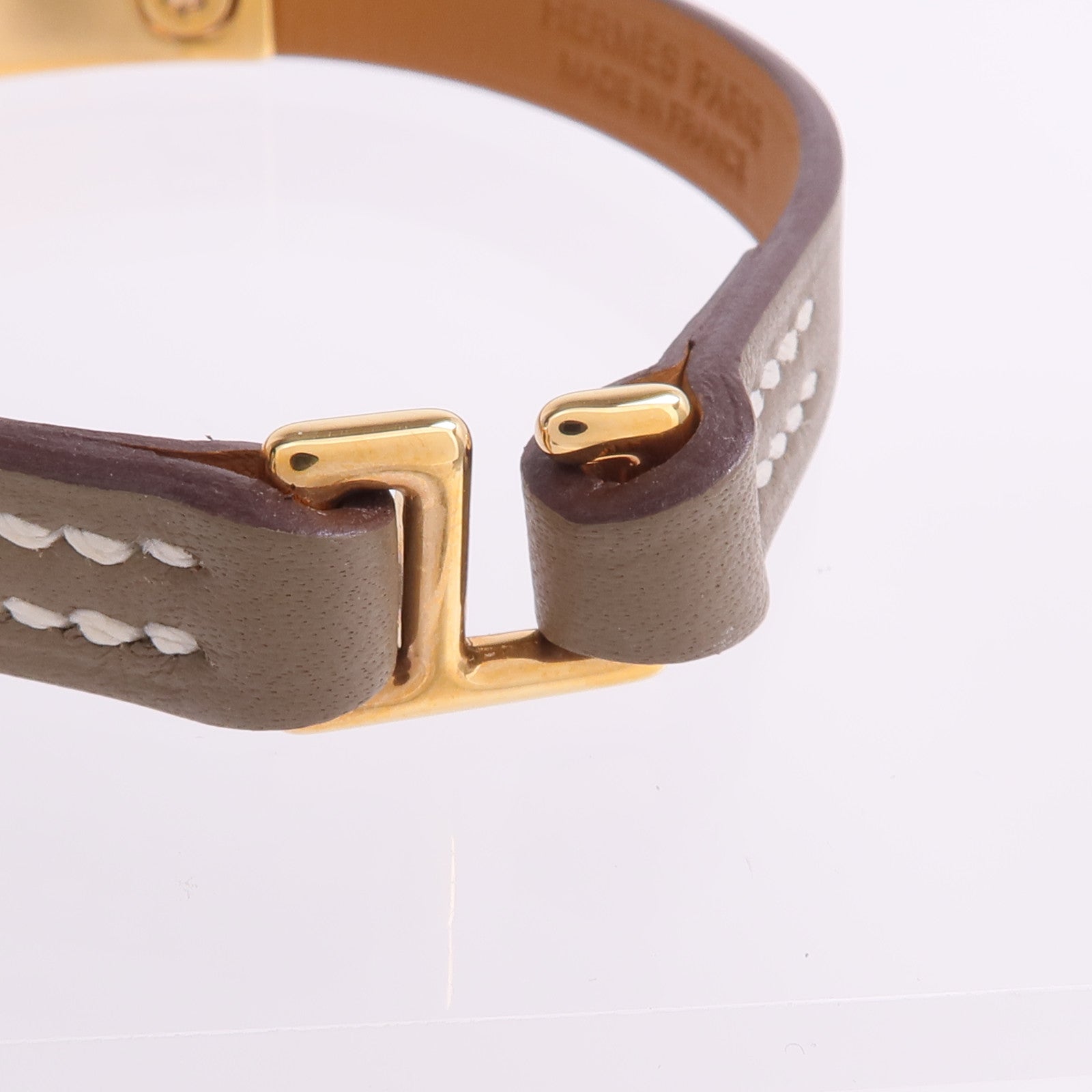 HERMES Swift皮革Rivale Mini Bracelet金扣手帶Etoupe
