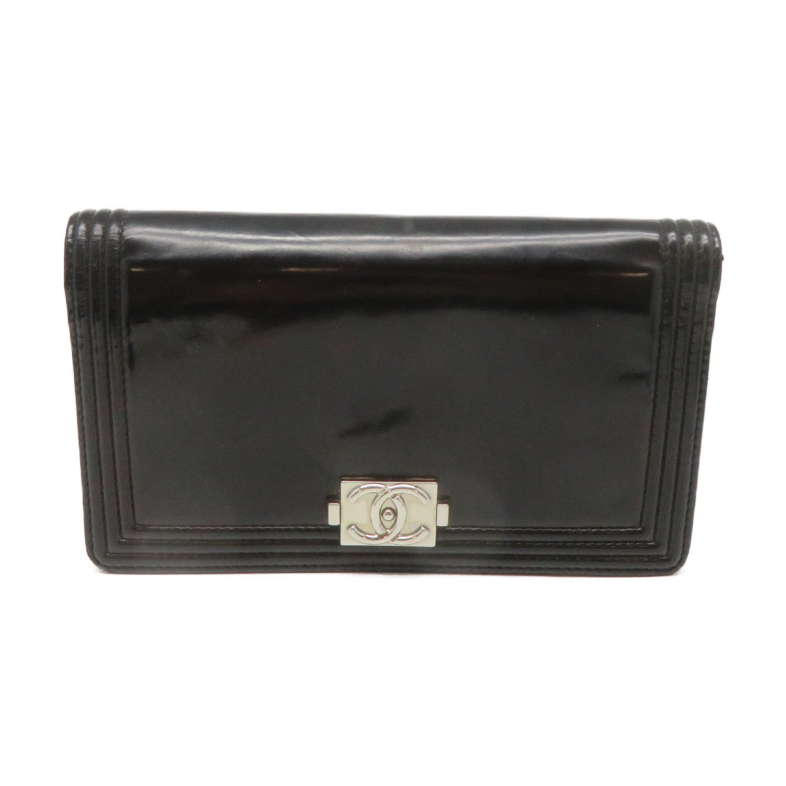 CHANEL 【激減優惠】牛皮皮革Long Wallet銀扣長錢包黑色