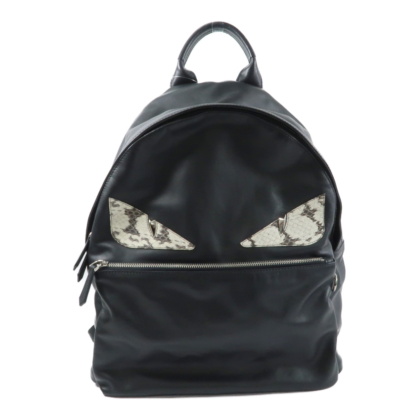 FENDI 牛皮皮革/鱷魚皮革Monster Backpack銀扣背包