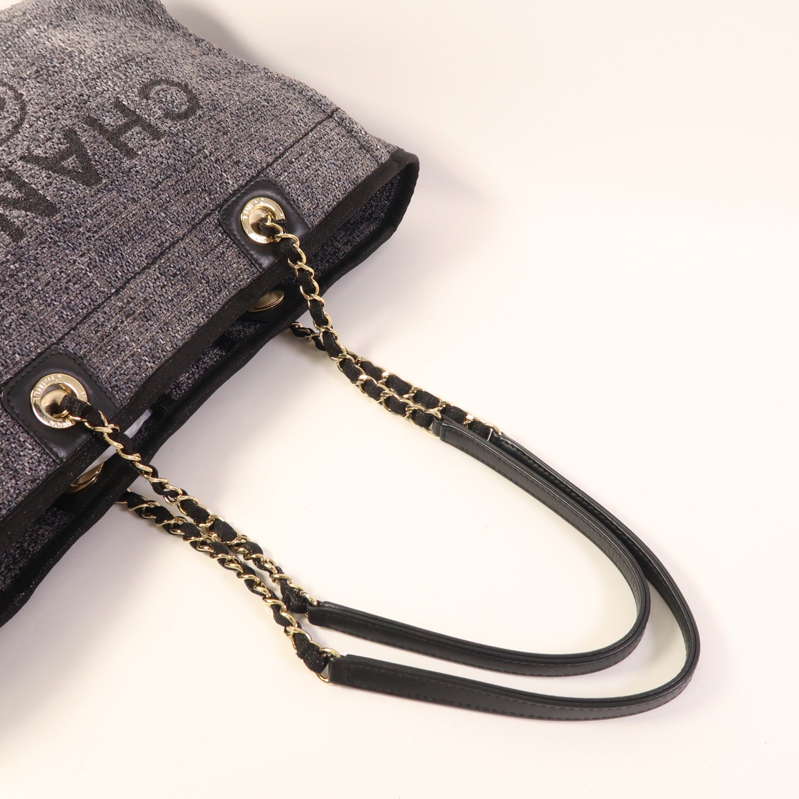 CHANEL CC GHW Deauville Tote Tweed Grey and Black