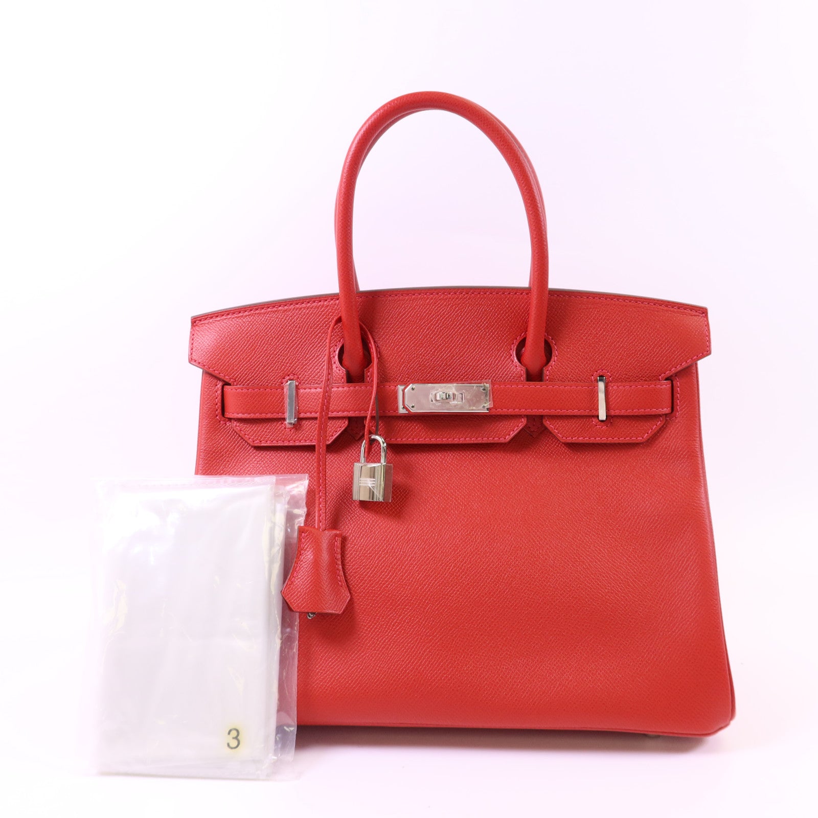 HERMES Epsom皮革Birkin 30銀扣手挽袋Rouge Casaque