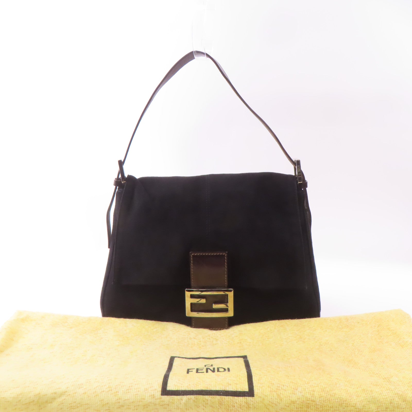 FENDI 絨布Mamma Baguette銀扣肩背袋黑色