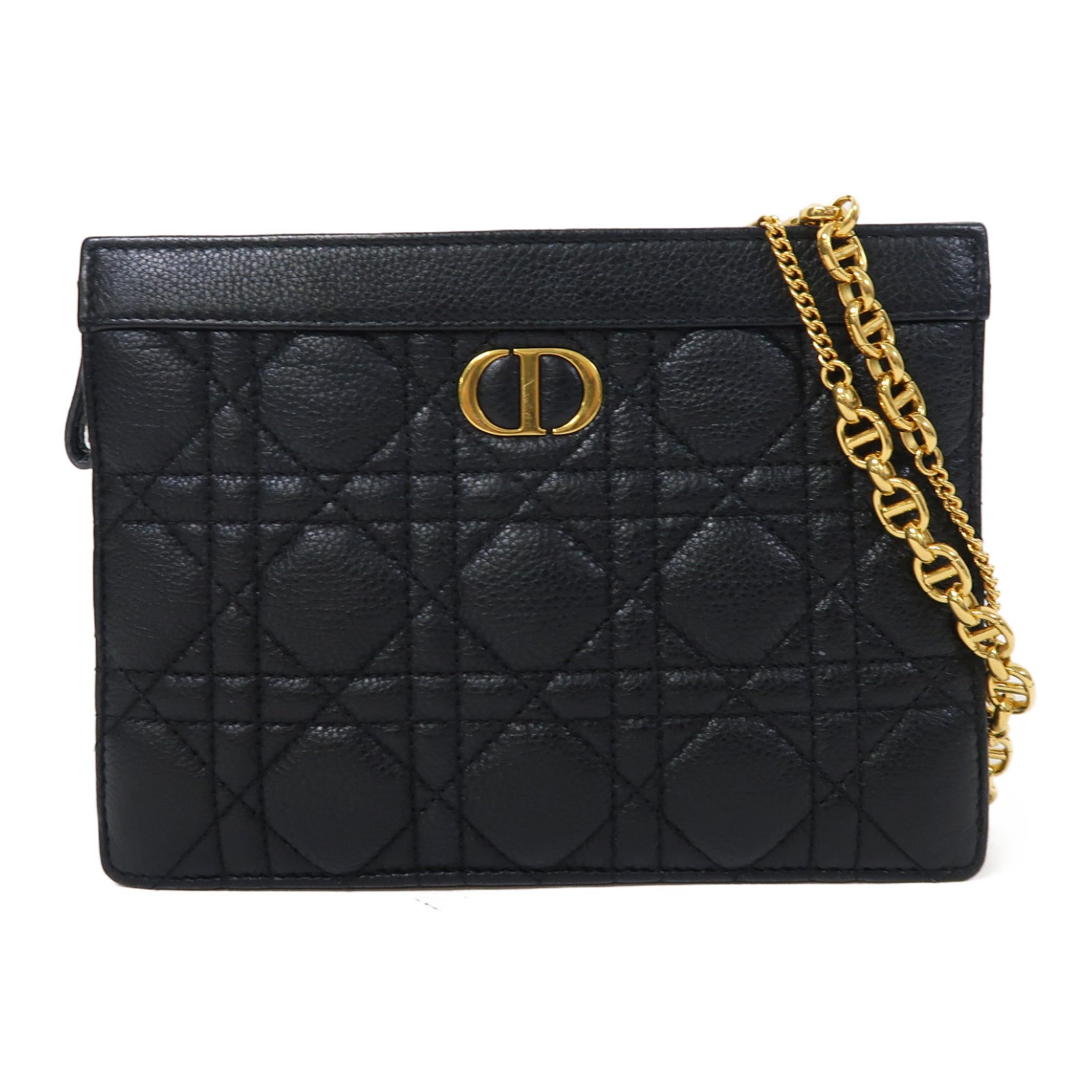 Dior 牛皮皮革Caro Every Dior金扣鏈帶肩背袋黑色