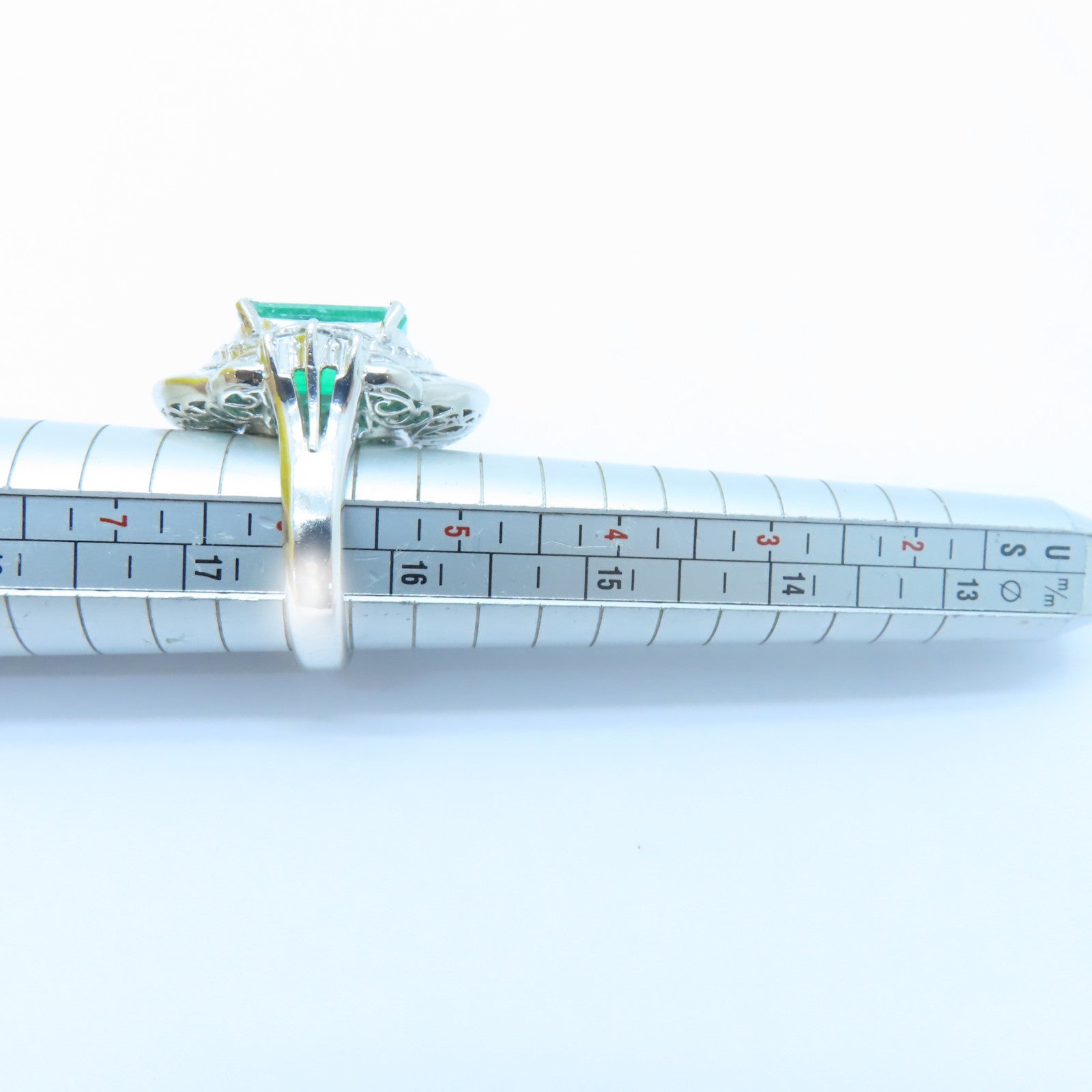 JEWELRY PT900鉑金Emerald Diamond Ring 5.63ct綠寶石/2.08ct鑽石戒指US#6