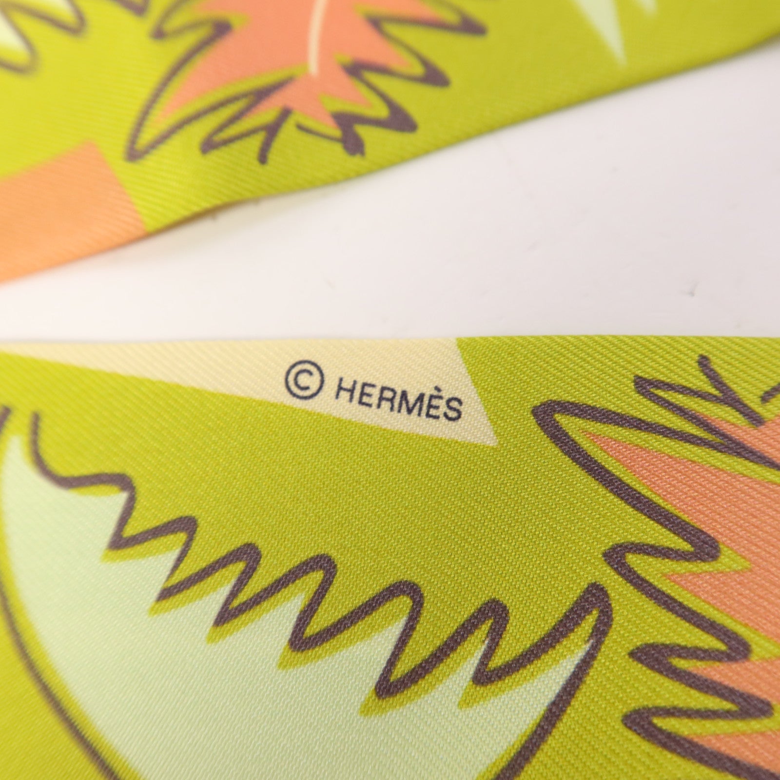 HERMES 絲質Twilly絲巾Green/Orange