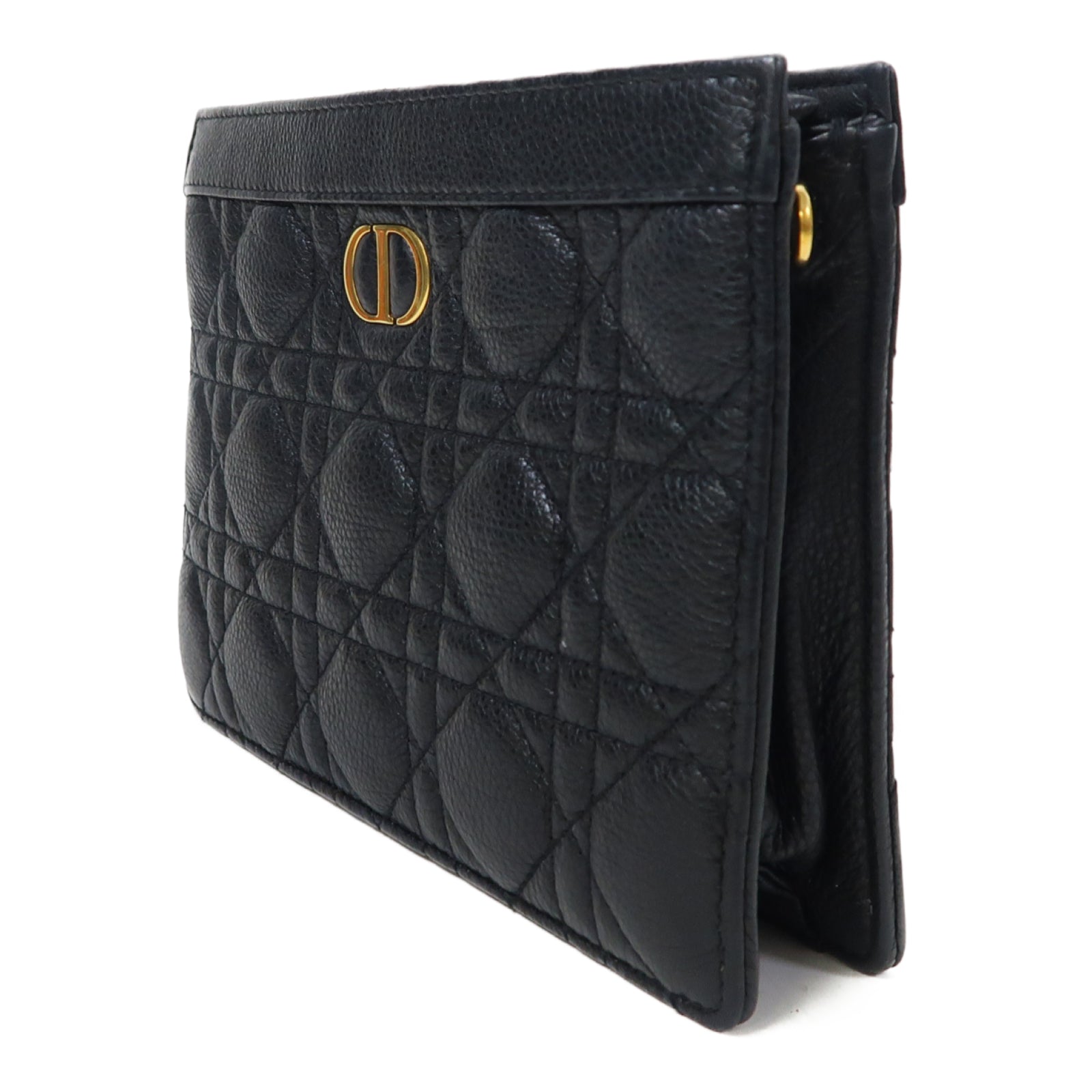 Dior 牛皮皮革Caro Every Dior金扣鏈帶肩背袋黑色