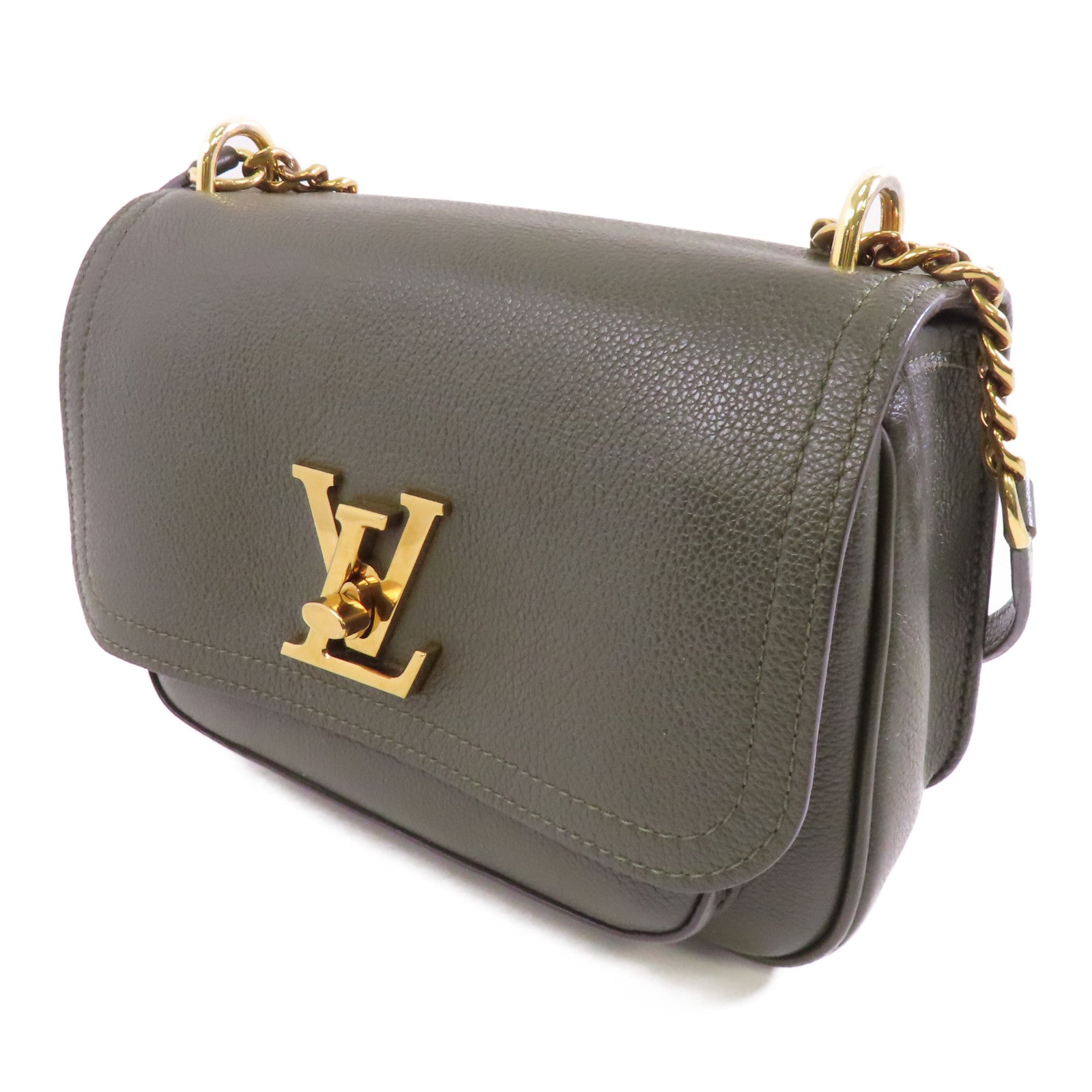 LOUIS VUITTON 牛皮皮革Lockme Chain PM金扣鏈帶肩背袋綠色