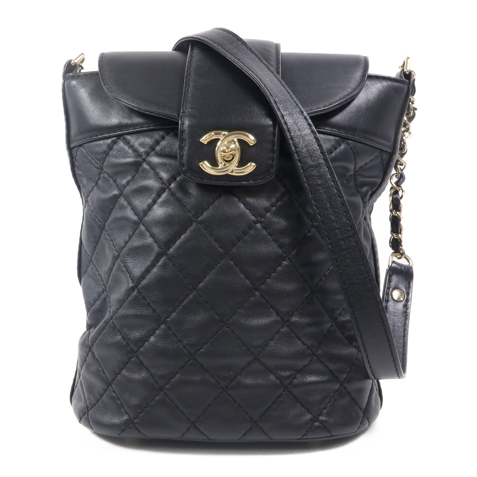 CHANEL 羊皮皮革Bucket Bag鏈帶肩背袋