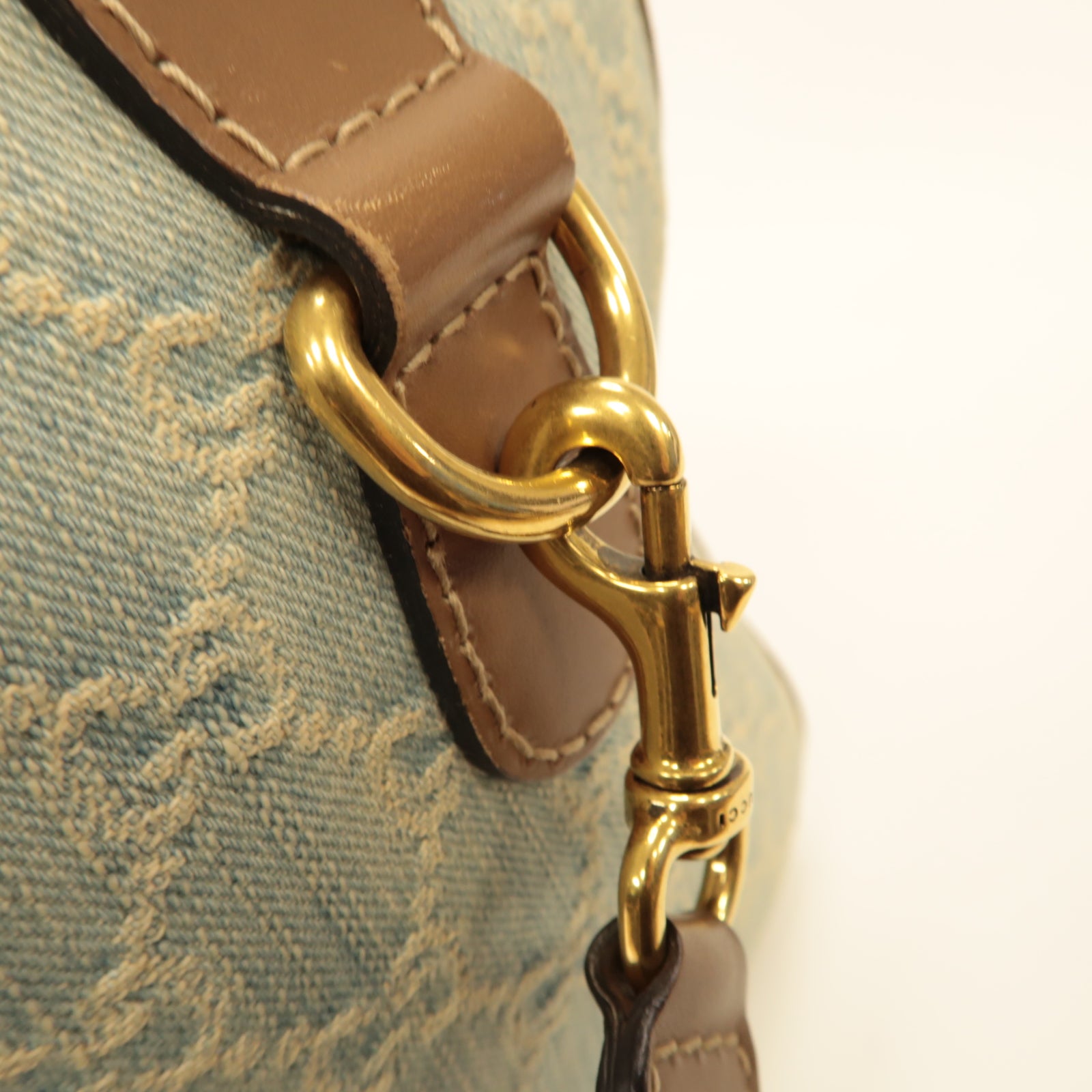GUCCI 牛仔布2way Shoulder Bag金扣手挽肩背兩用袋淺藍色