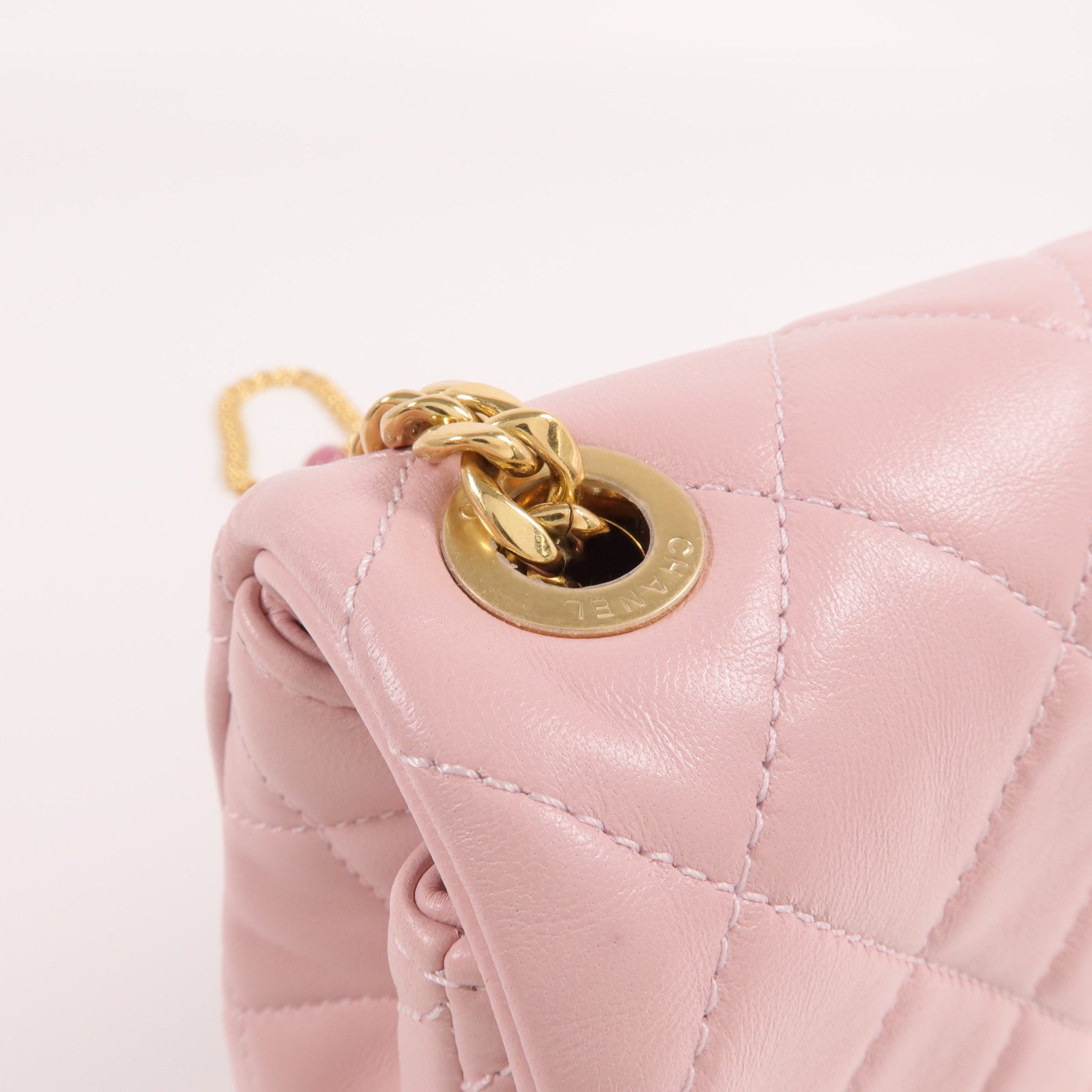 CHANEL 羊皮皮革Chain Shoulder金扣鏈帶肩背袋