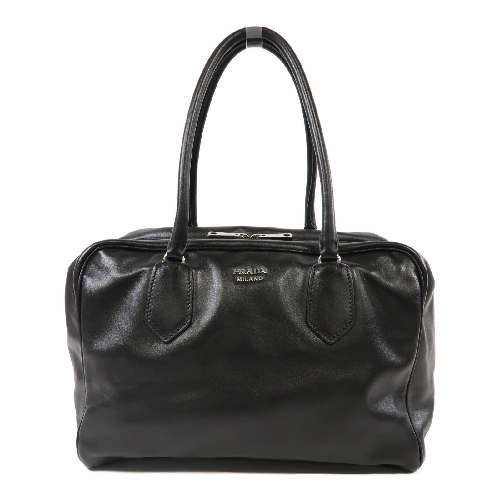 PRADA 牛皮皮革Hand Bag銀扣手挽袋黑色