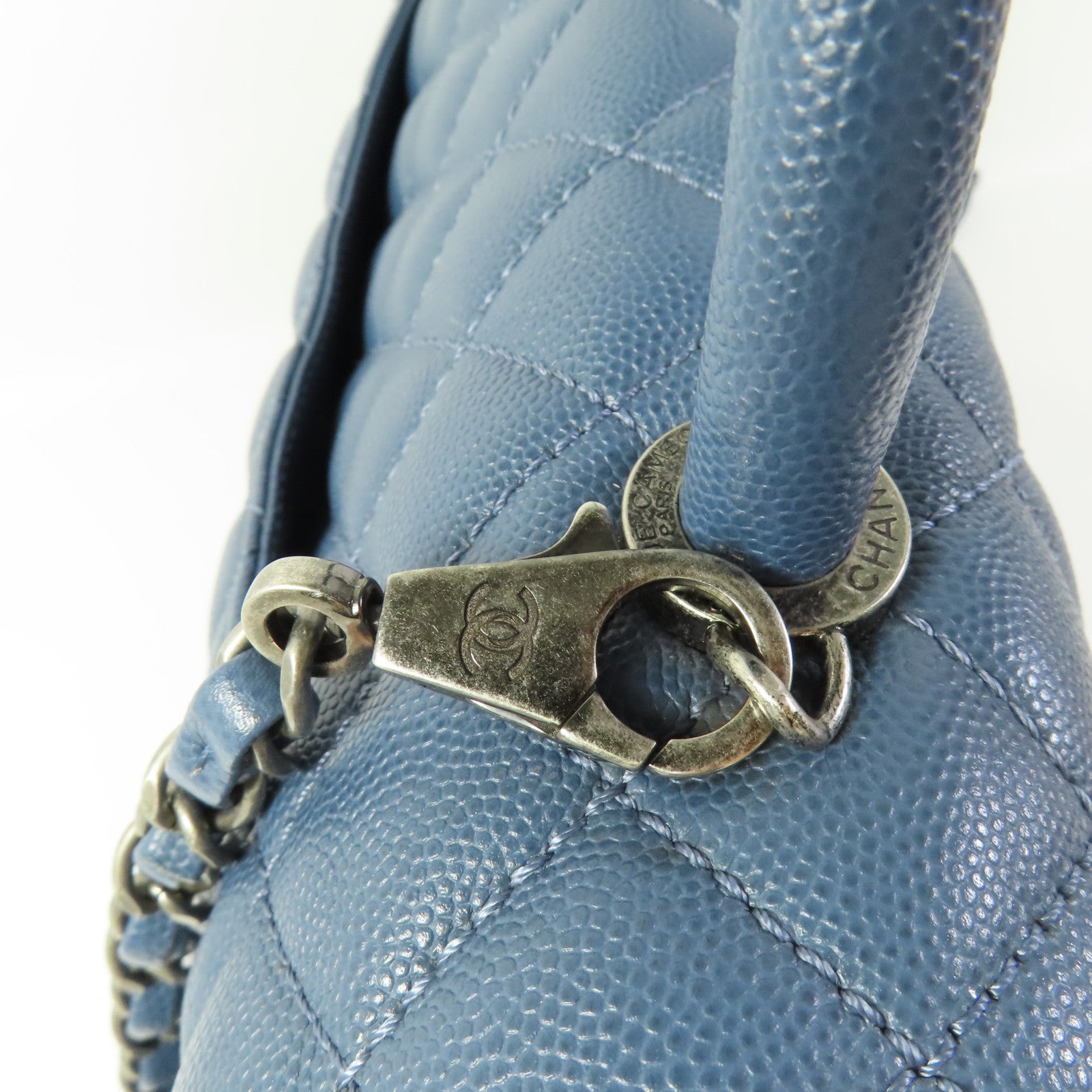 CHANEL CC Coco Handle Medium Chain 2 Way Bag A92990 Calfskin Leather Blue