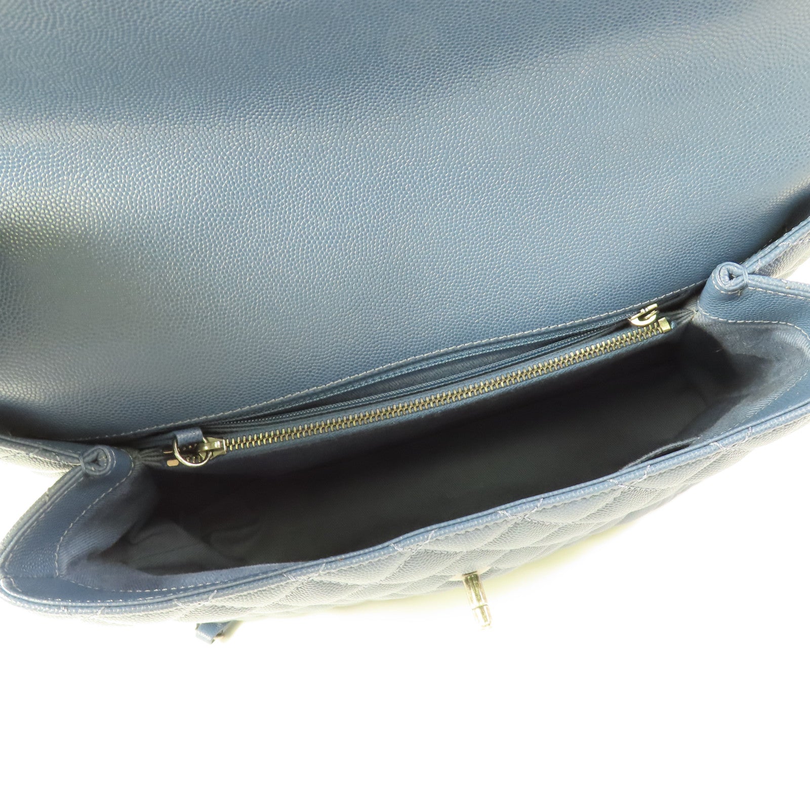 CHANEL CC Coco Handle Medium Chain 2 Way Bag A92990 Calfskin Leather Blue