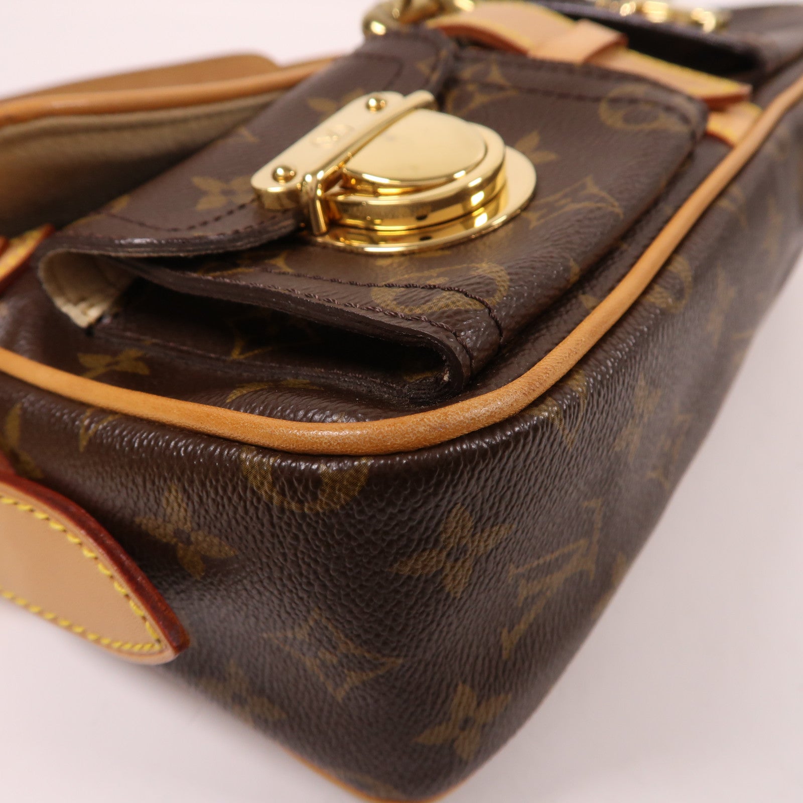 LOUIS VUITTON Monogram Hudson PM金扣肩背袋棕色