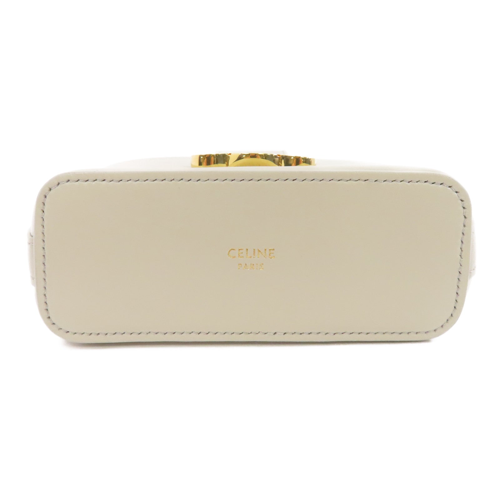 CELINE 牛皮皮革Triomphe Mini Bucket金扣手挽肩背兩用袋淺灰色