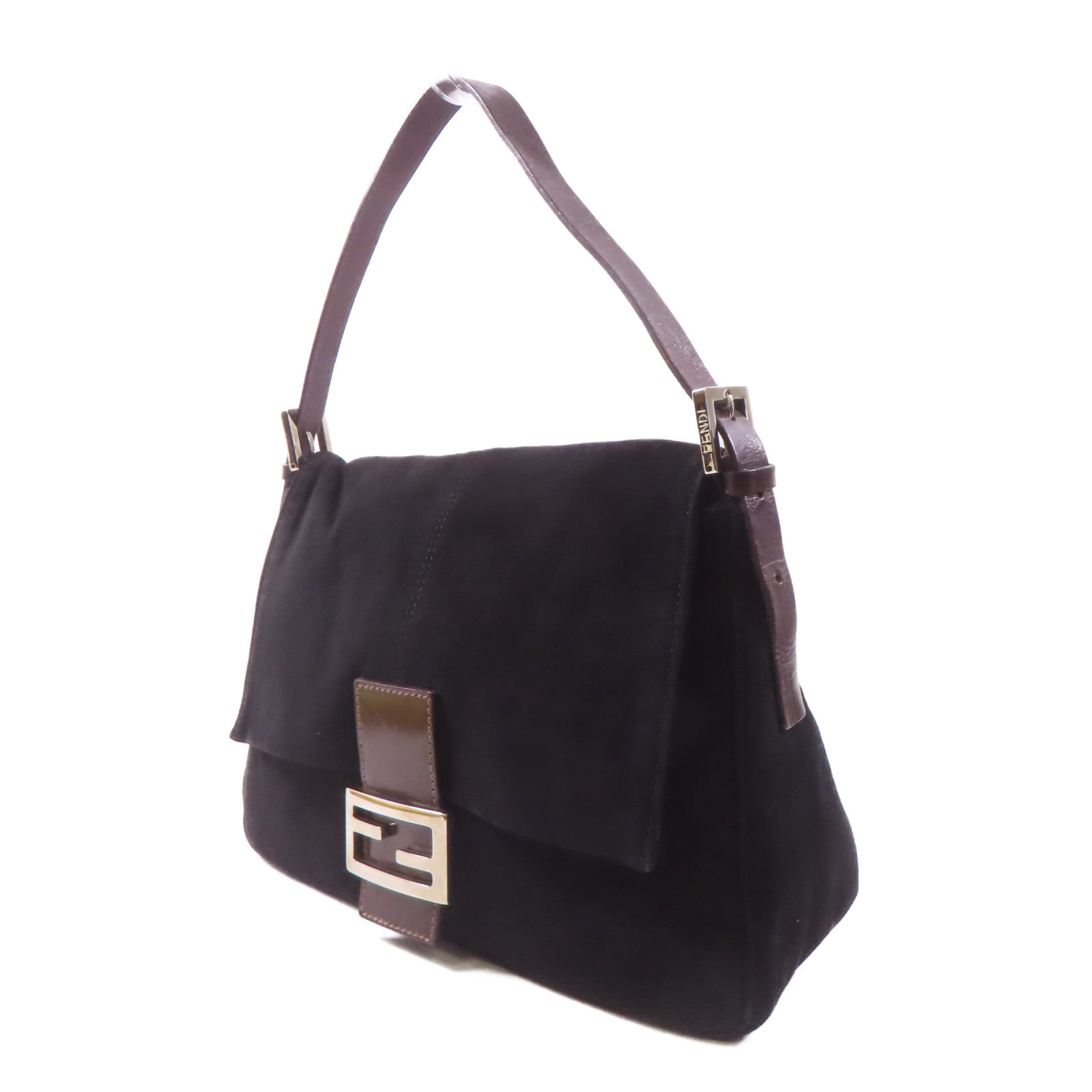 FENDI 絨布Mamma Baguette銀扣肩背袋黑色