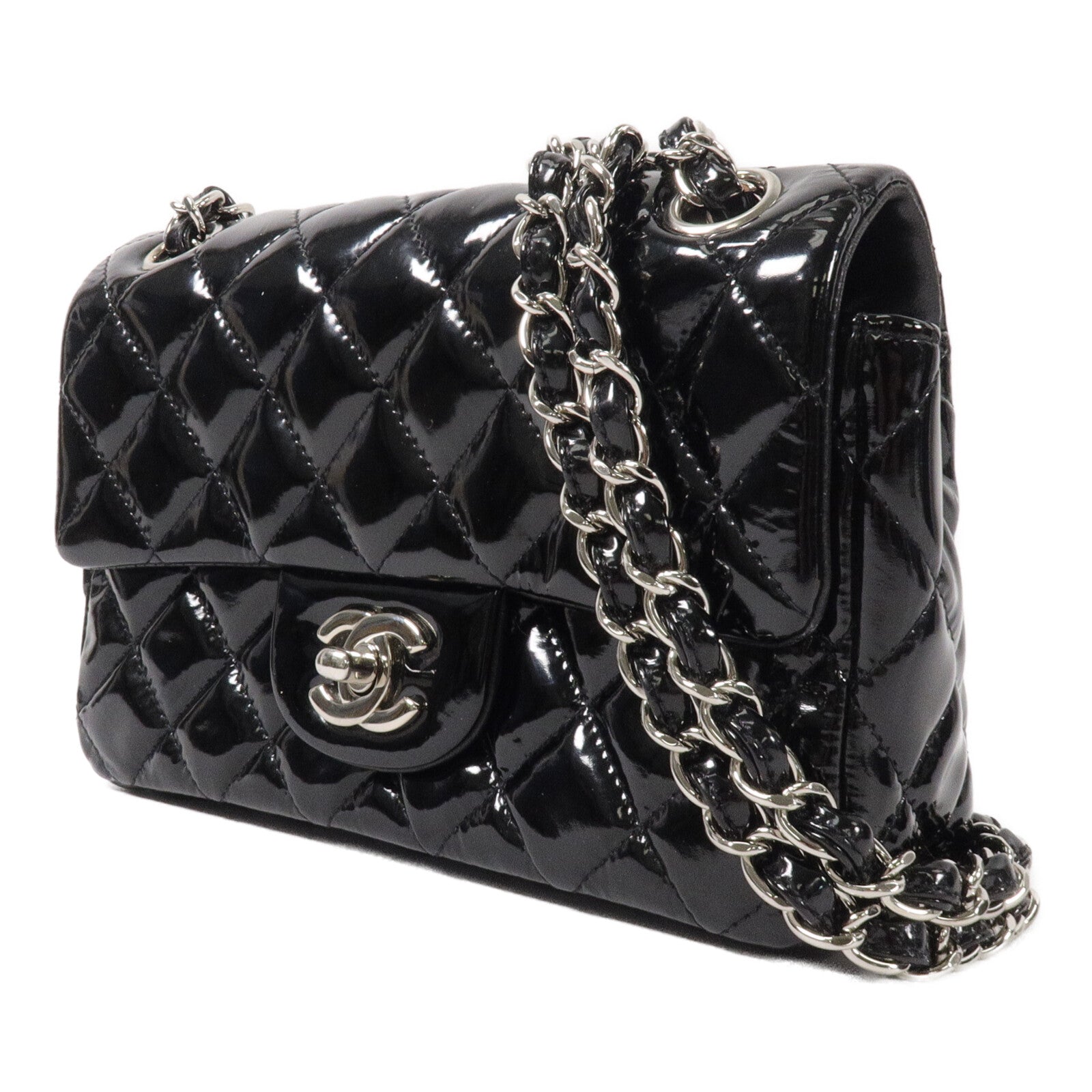 CHANEL 漆皮皮革Mini Classic 20鏈帶肩背袋