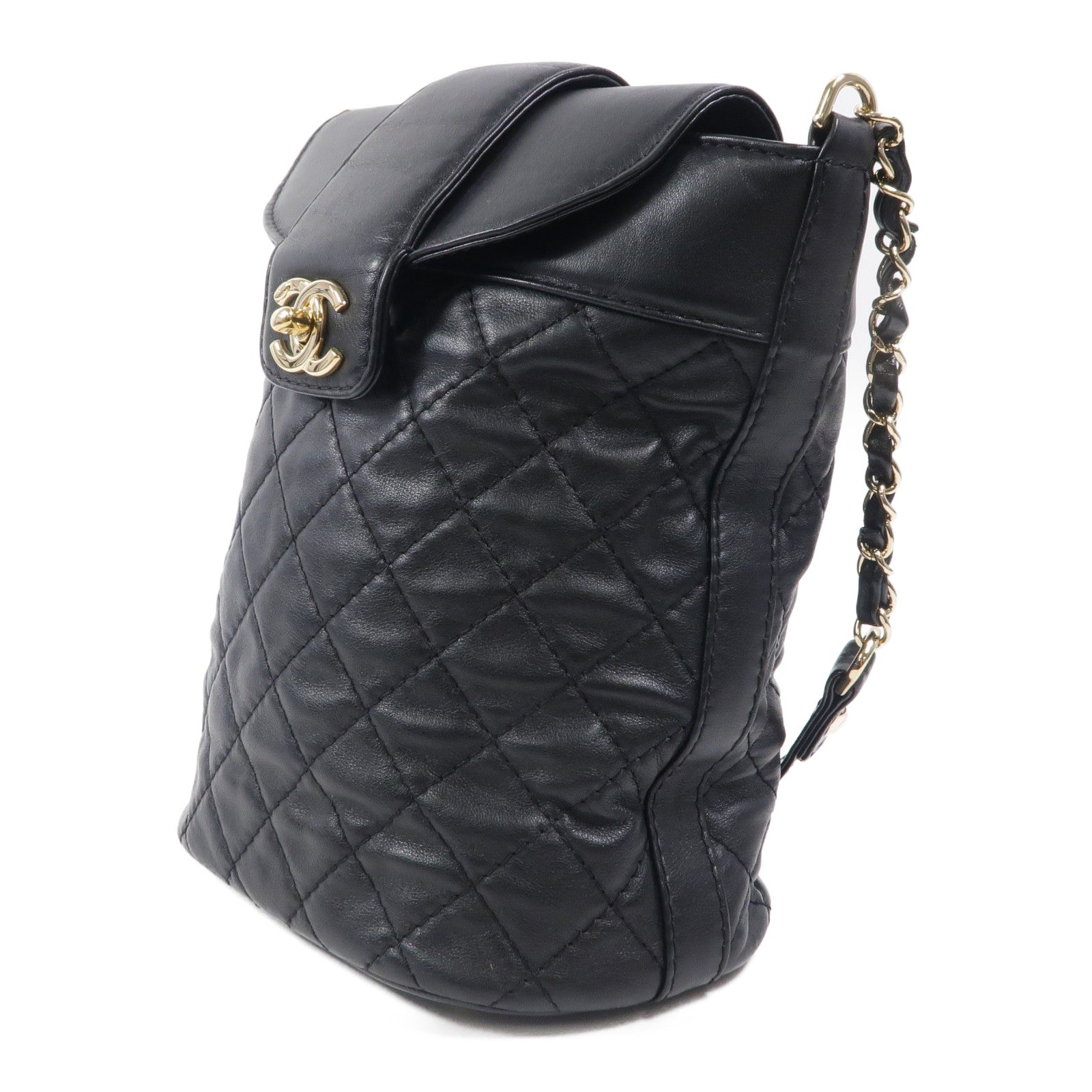 CHANEL 羊皮皮革Bucket Bag鏈帶肩背袋