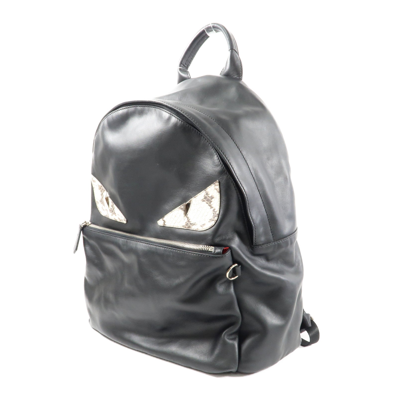 FENDI 牛皮皮革/鱷魚皮革Monster Backpack銀扣背包