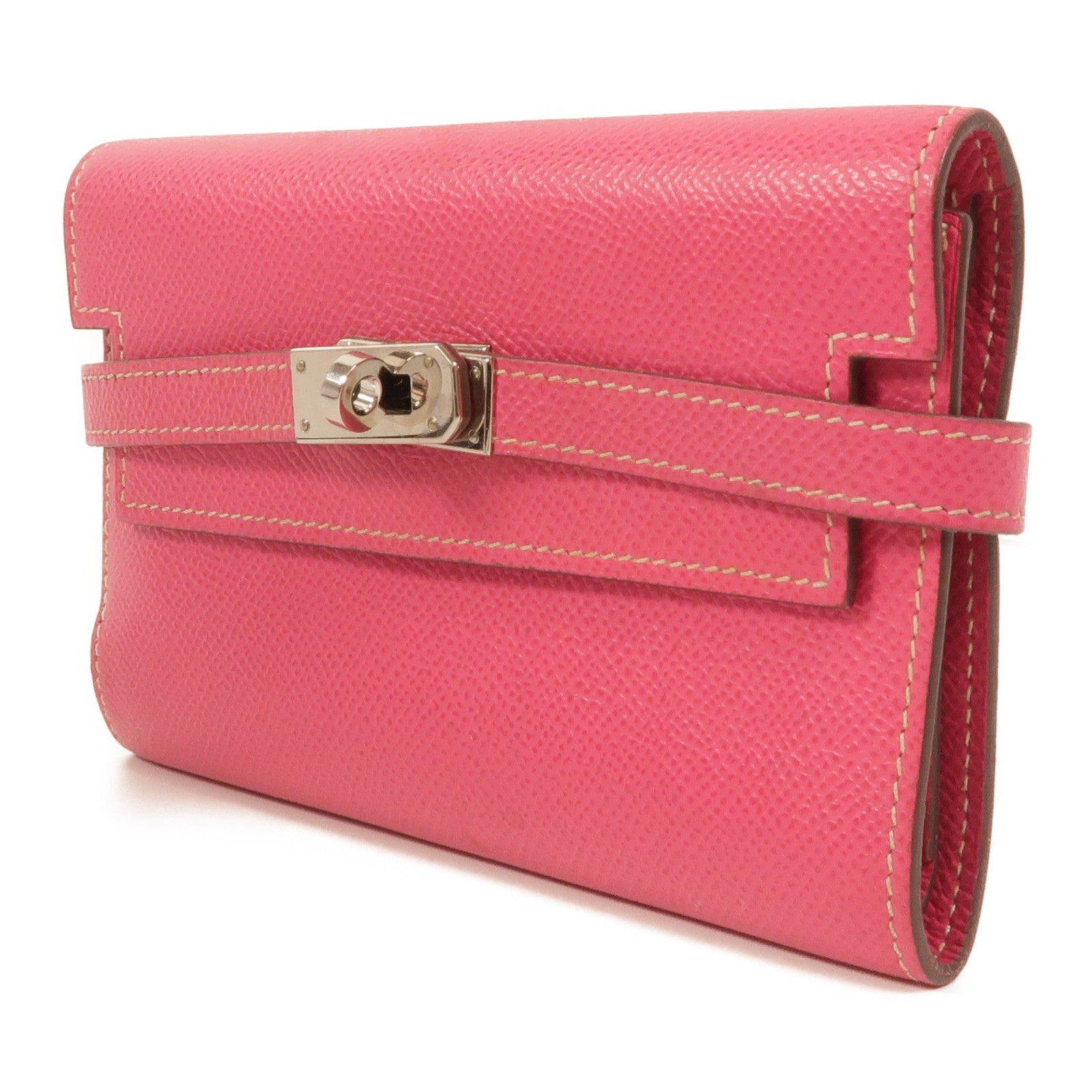 HERMES Epsom皮革Kelly Compact Wallet長錢包Rose Tyrien