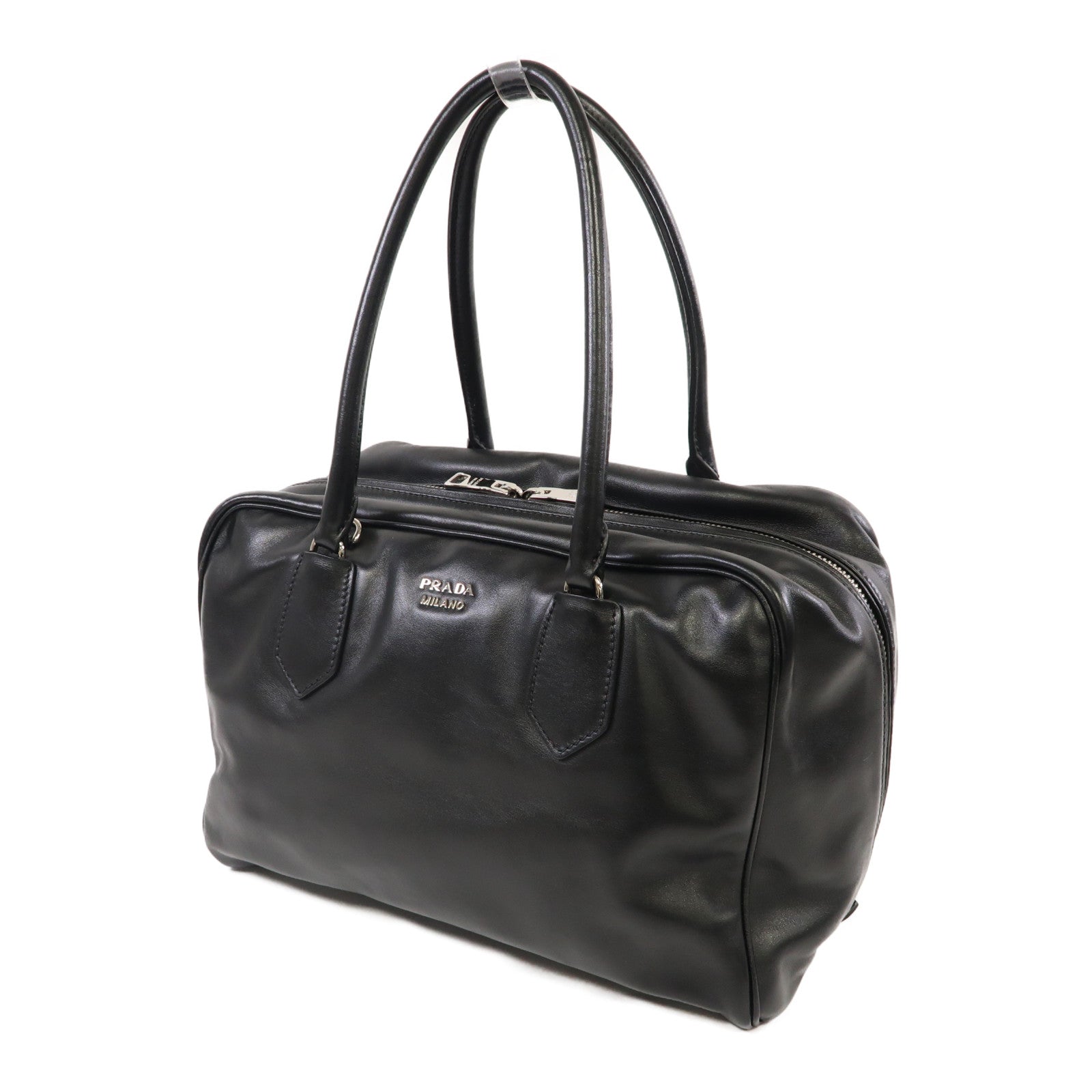 PRADA 牛皮皮革Hand Bag銀扣手挽袋黑色