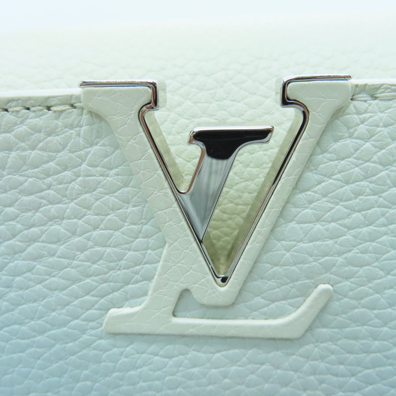 LOUIS VUITTON 【激減優惠】牛皮皮革Capucines BB銀扣手挽肩背兩用袋白色/藍色