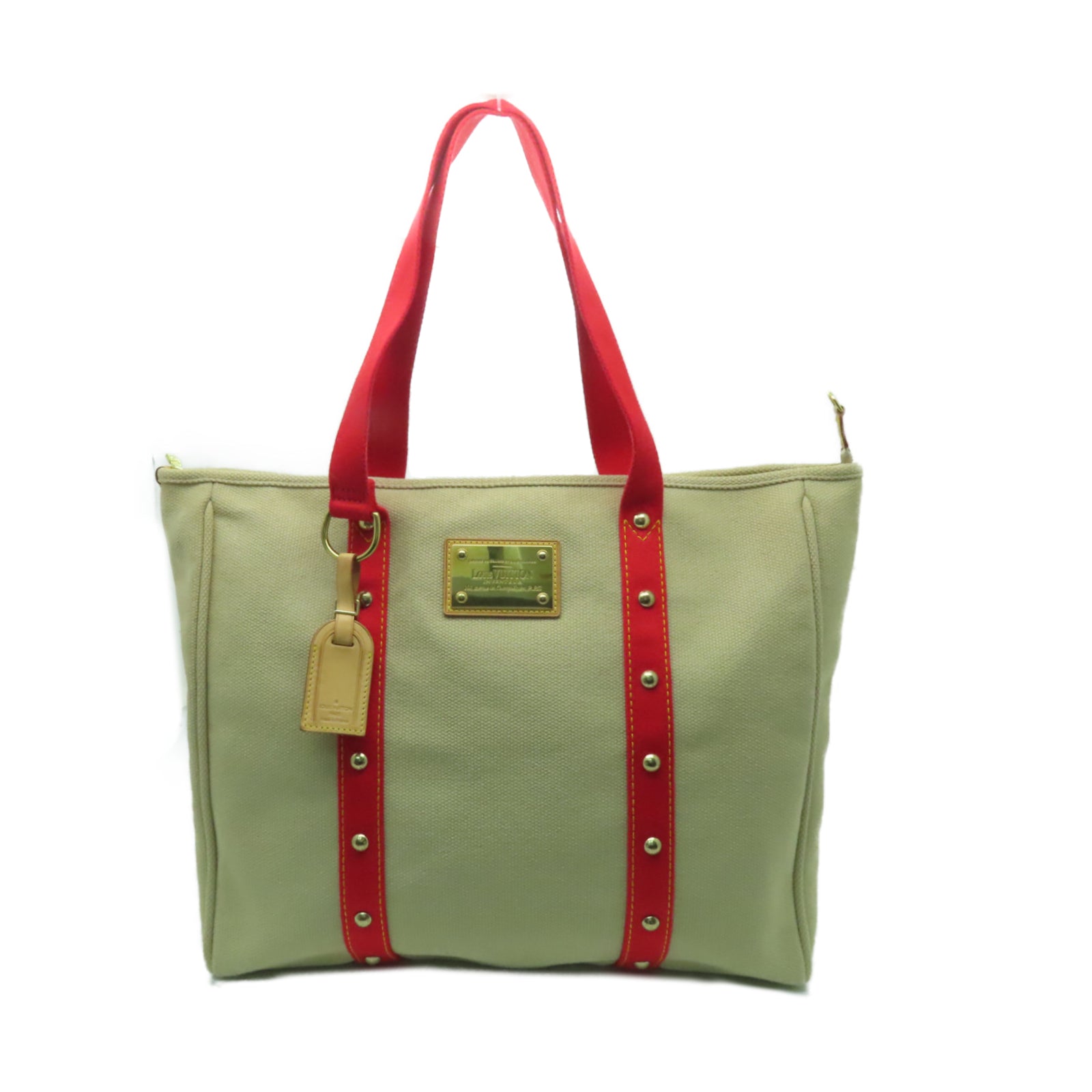 LOUIS VUITTON 【激減優惠】帆布Antigua Cabas GM金扣手挽袋米色/紅色