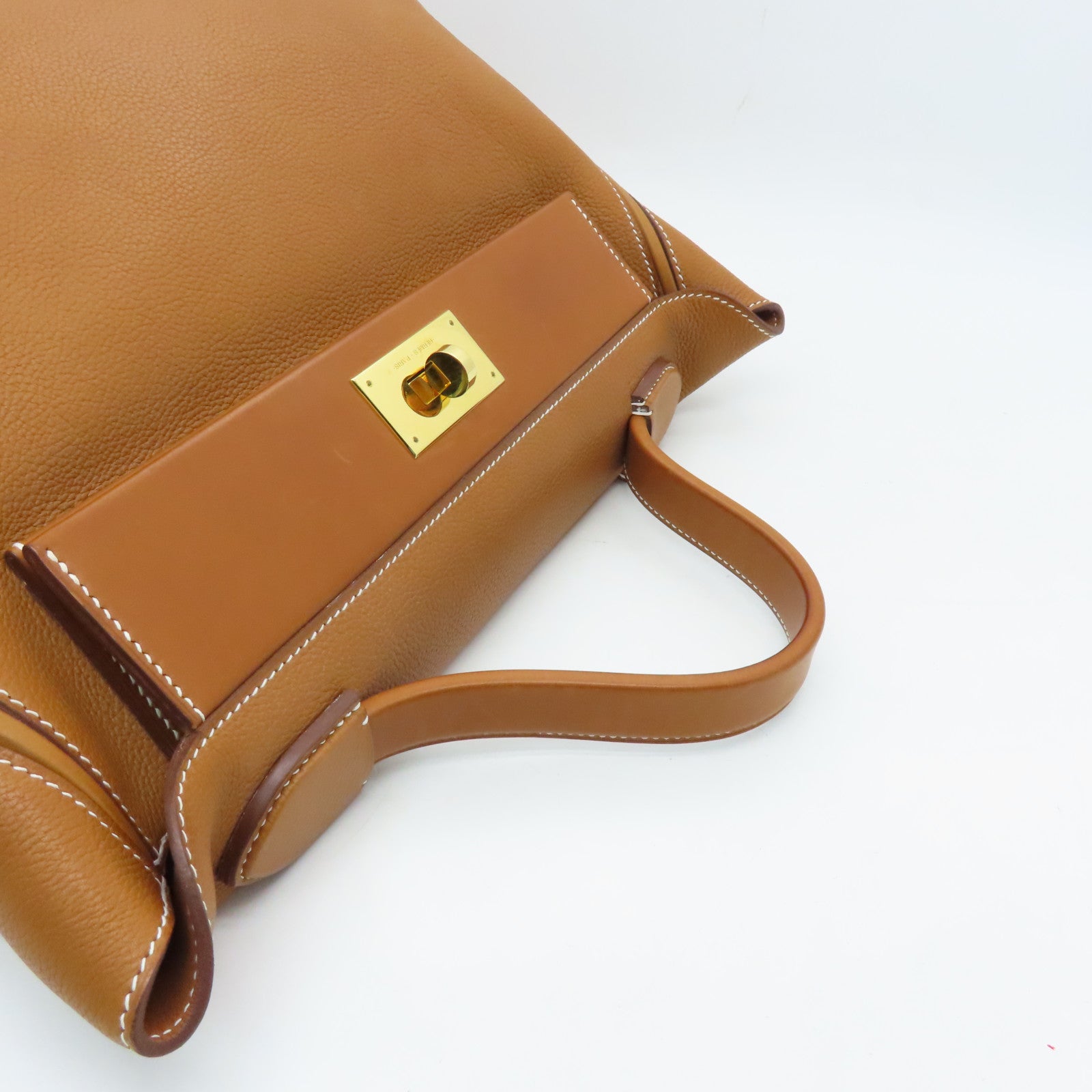 HERMES Barenia Leather 24/24 35cm Gold Buckle Handle Bag Brown