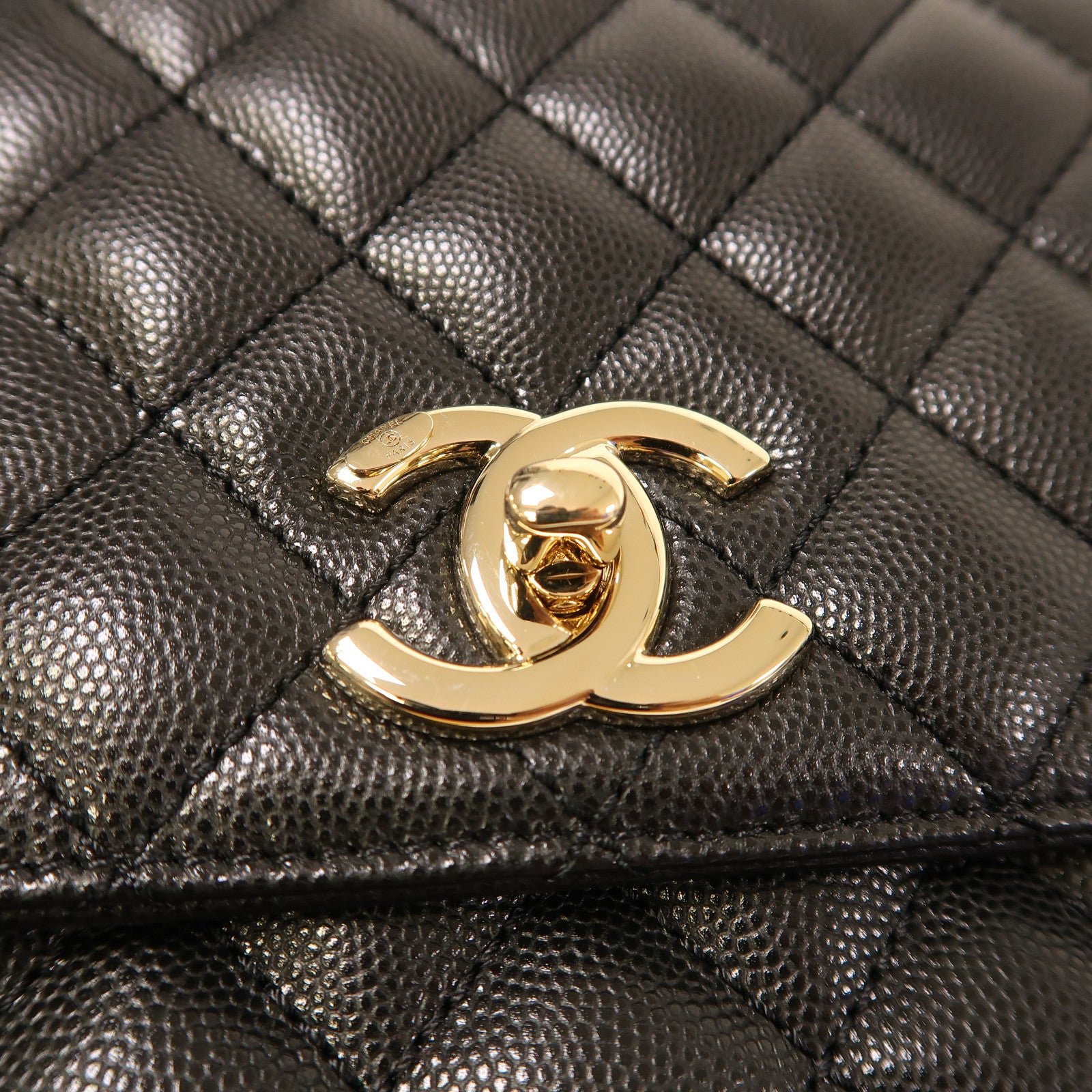 CHANEL 菱格Caviar皮革CoCo Handle金扣手挽肩背兩用袋黑色