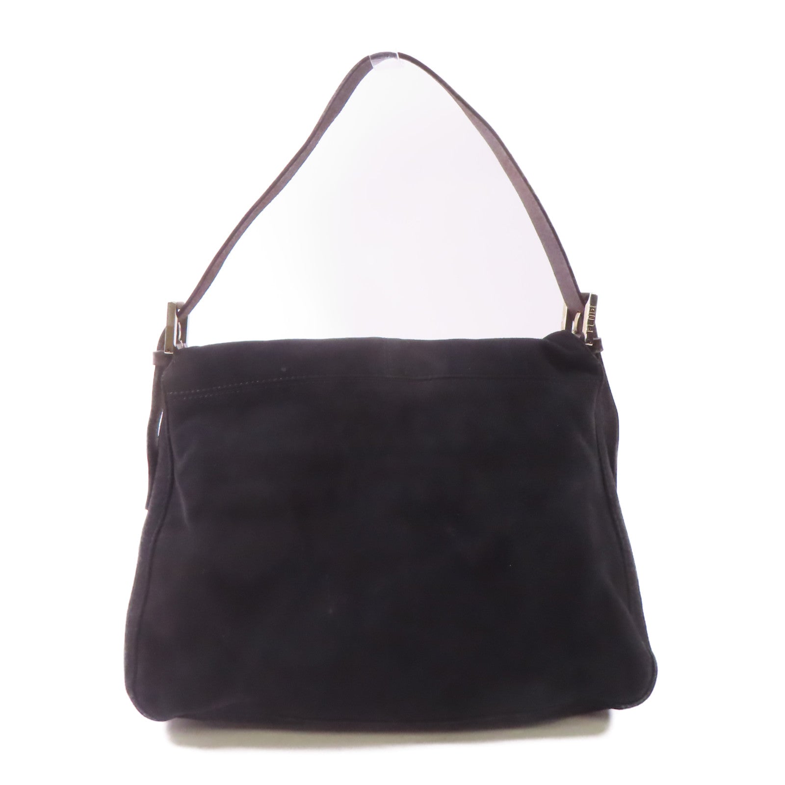 FENDI 絨布Mamma Baguette銀扣肩背袋黑色
