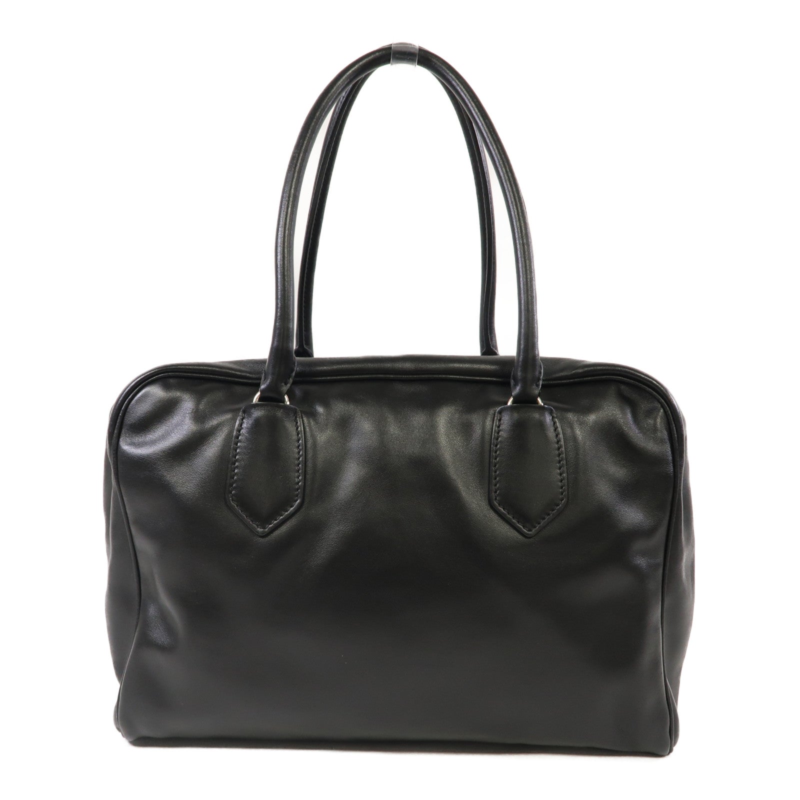 PRADA 牛皮皮革Hand Bag銀扣手挽袋黑色