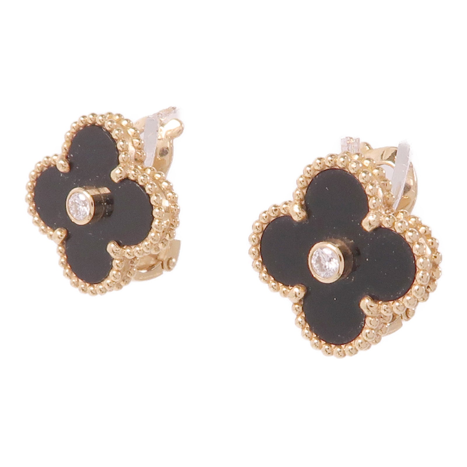 Van Cleef & Arpels 18K玫瑰金Vintage Alhambra Earrings鑽石/縞瑪瑙耳環