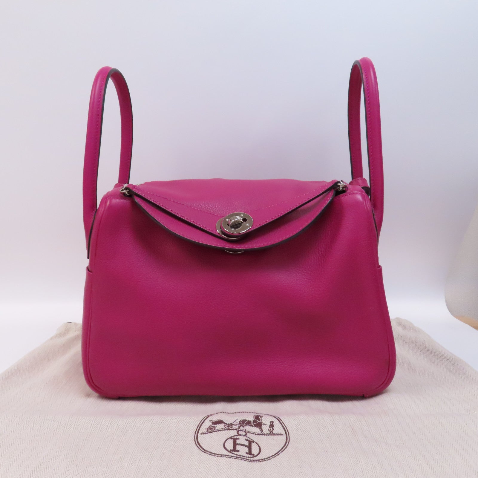 HERMES Evercolor皮革Lindy 26銀扣手挽肩背兩用袋Rose Purple/桃紫色