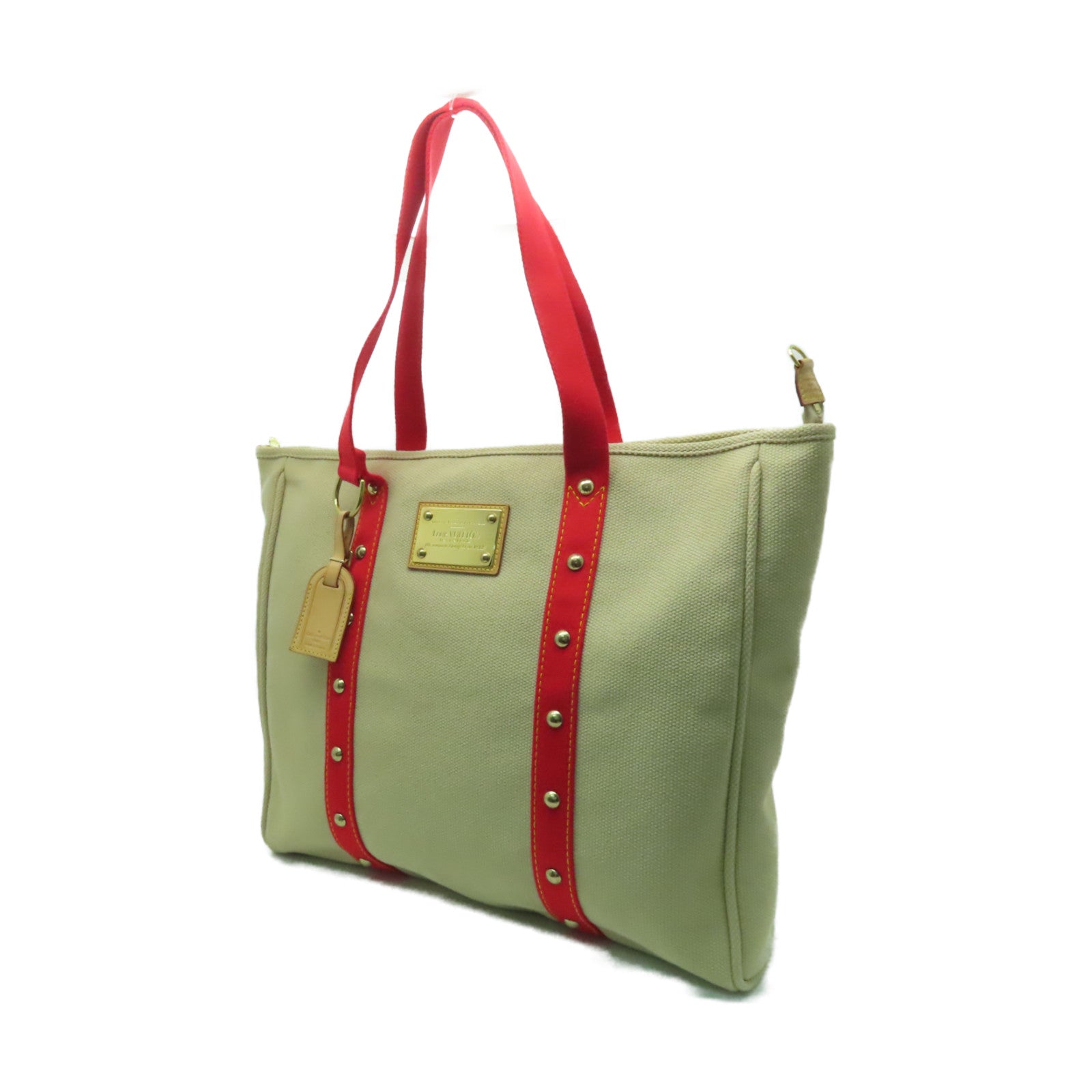 LOUIS VUITTON 【激減優惠】帆布Antigua Cabas GM金扣手挽袋米色/紅色