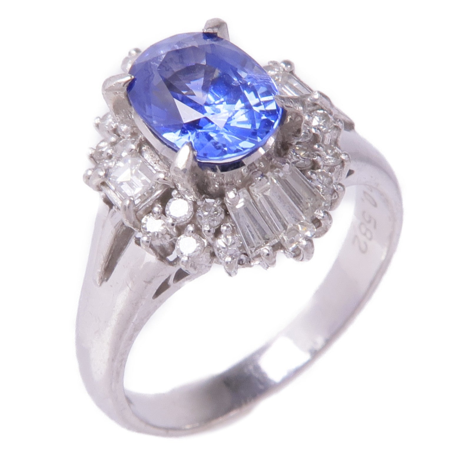 JEWELRY PT900鉑金Sapphire Diamond Ring藍寶石/鑽石戒指US#5.75