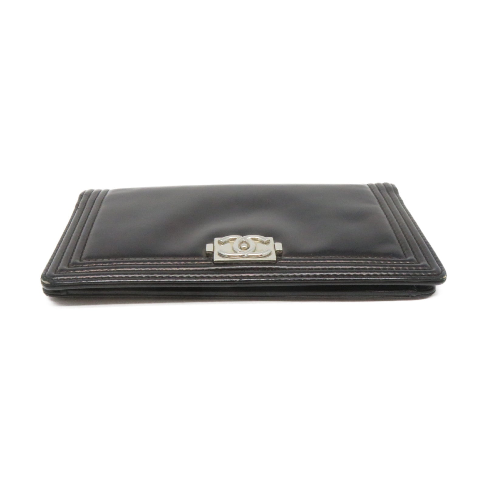 CHANEL 【激減優惠】牛皮皮革Long Wallet銀扣長錢包黑色