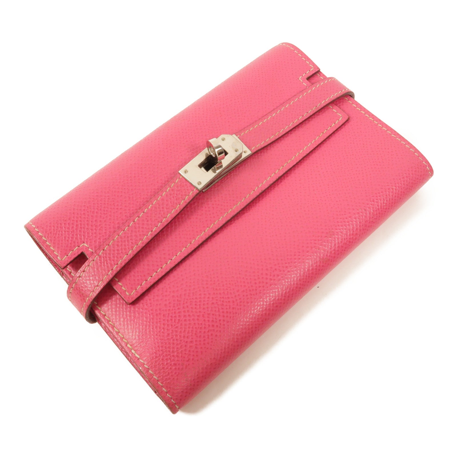 HERMES Epsom皮革Kelly Compact Wallet長錢包Rose Tyrien